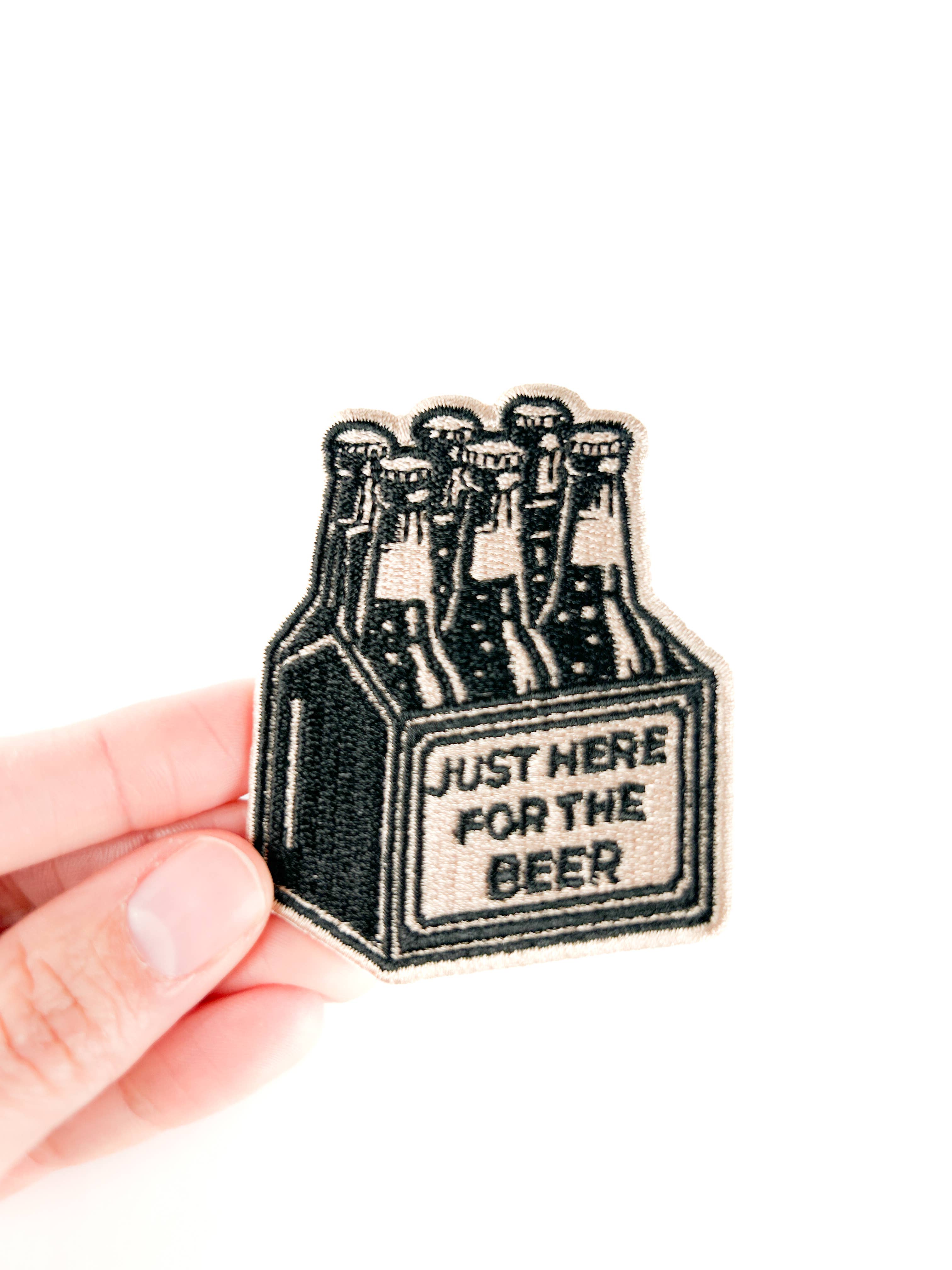 Just Here for the Beer Embroidered Patch Funny Iron On Bar