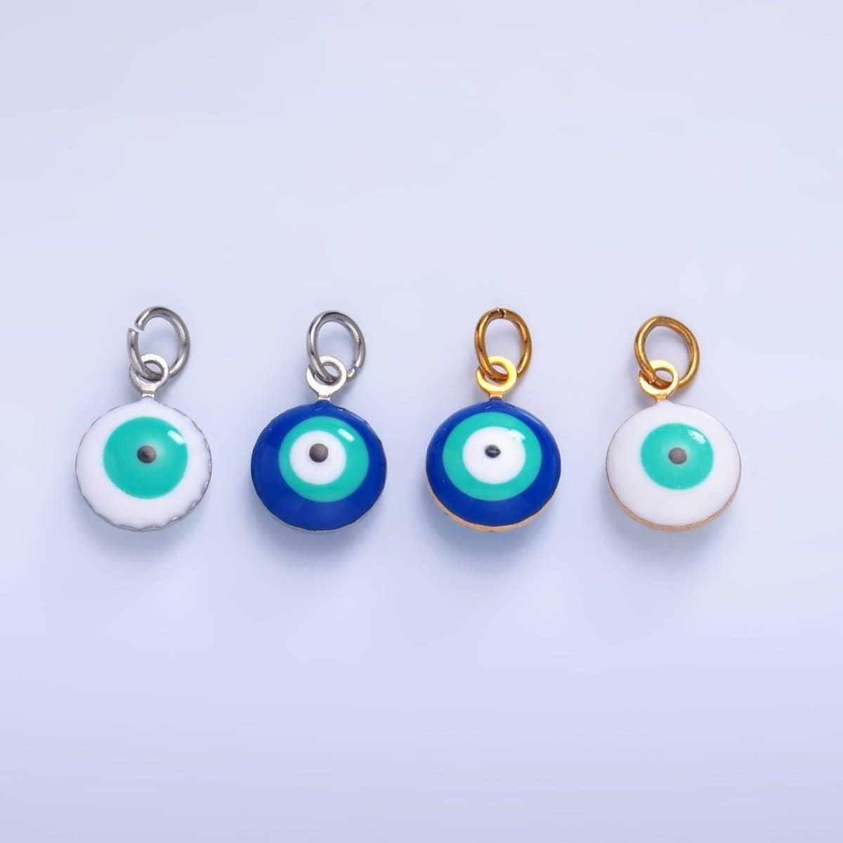 Stainless Steel 8mm Blue, White Evil Eye Enamel Round Mini Charm in Gold & Silver | P729 P731