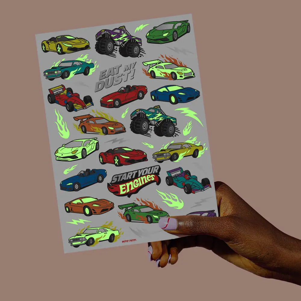 Racecar Glow in the Dark Kids Temporary Tattoos - Petit Fetti image 3