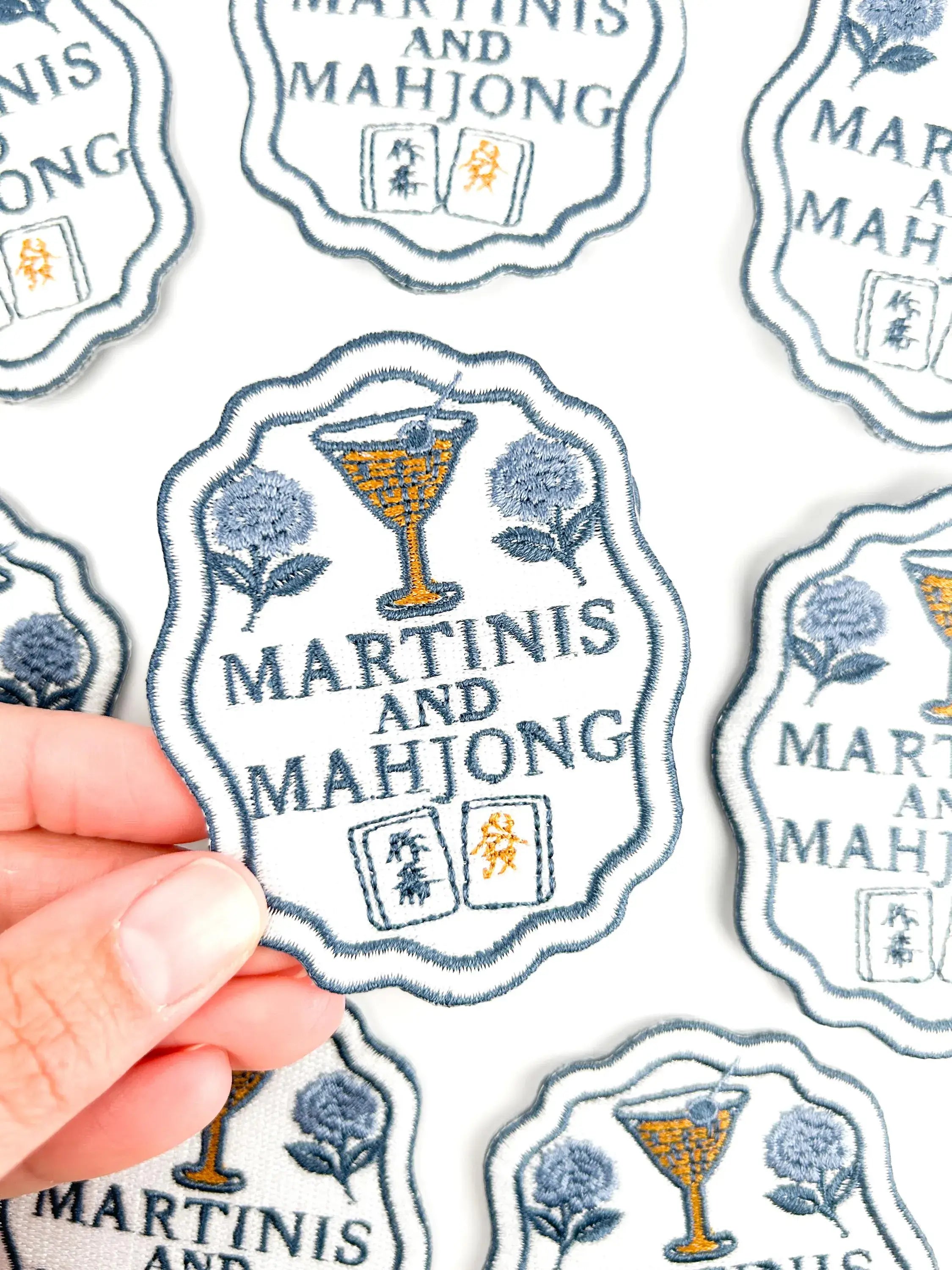 Martinis and Mahjong Patch Embroidered Iron-On Game Night