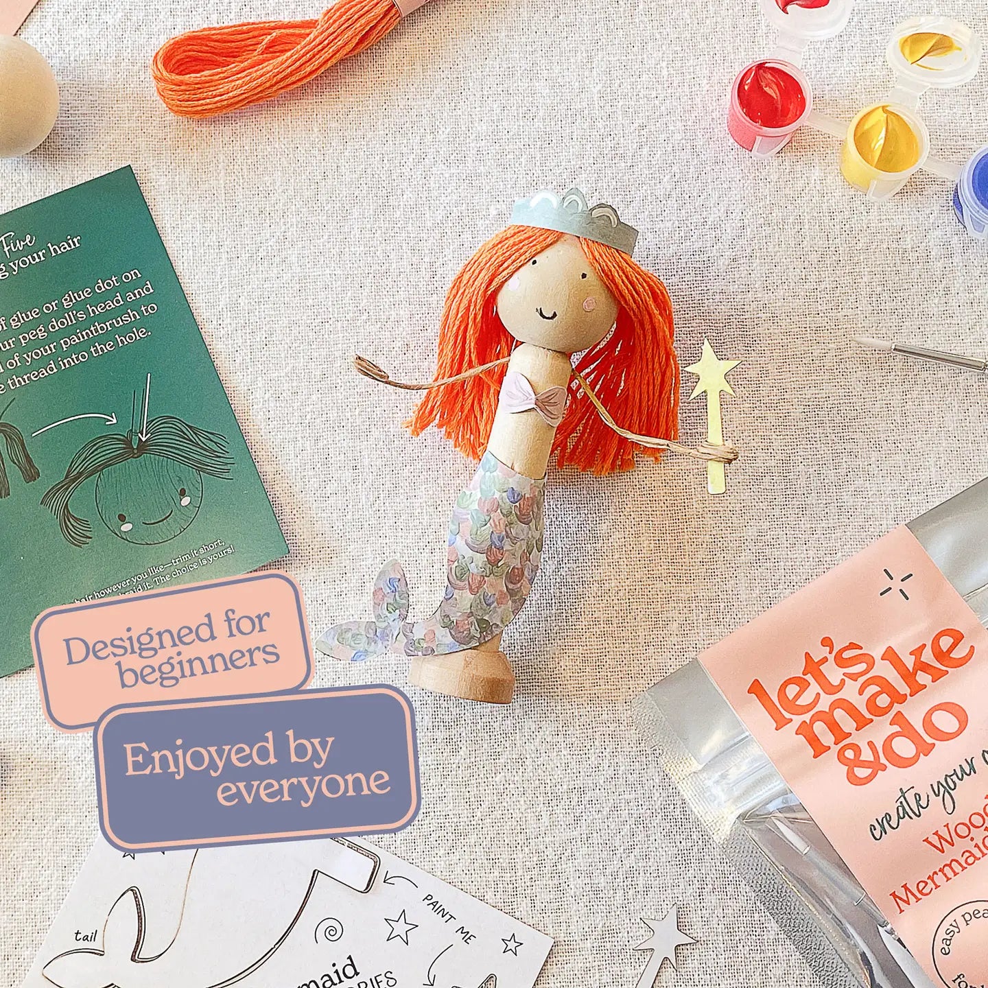 Let's Make & Do Create Your Own Mermaid Wooden Peg Doll Kit image 0