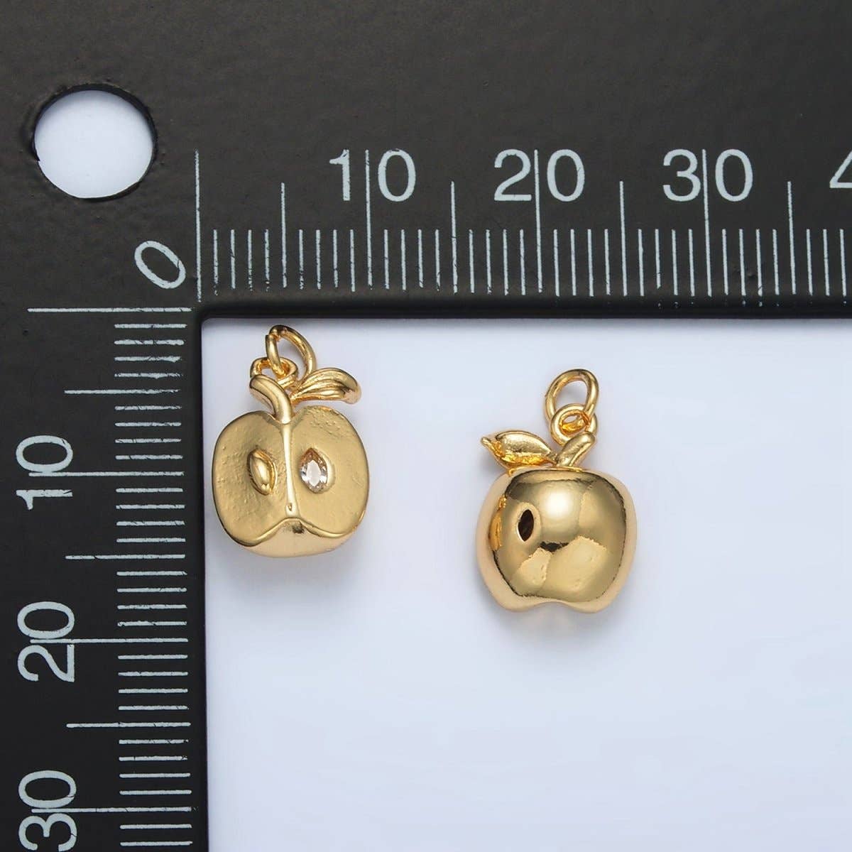24K Gold Filled CZ Sliced Apple Fruit Mini Charm |