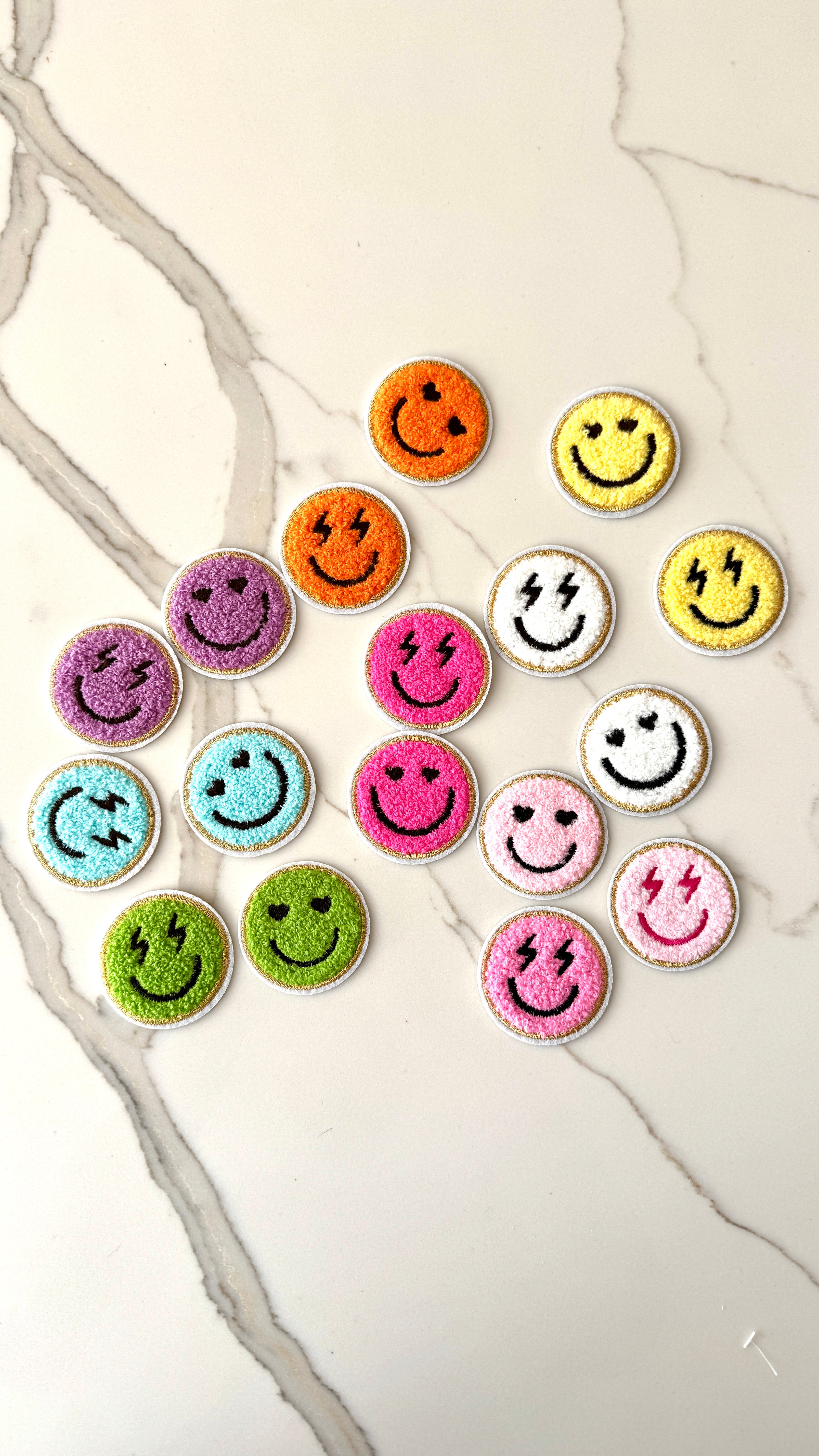 Smile Face Iron On Gold Glitter Patches