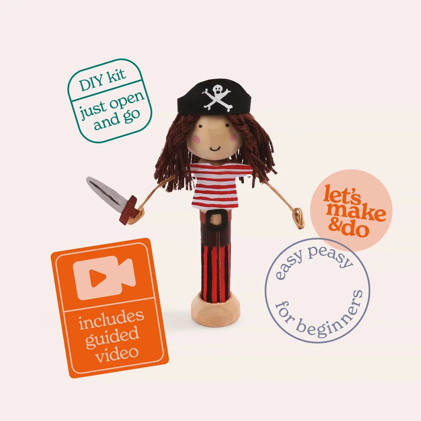 Let's Make & Do Create Your Own Pirate Wooden Peg Doll Kit image 0