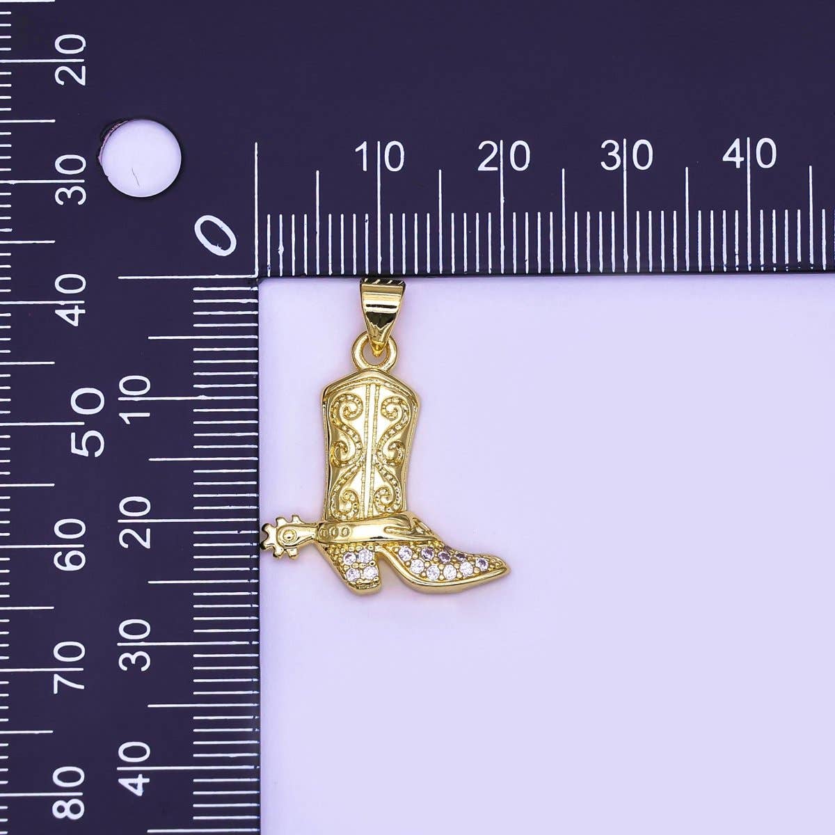 24K Gold Filled Micro Paved CZ Cowboy Boots Pendant |