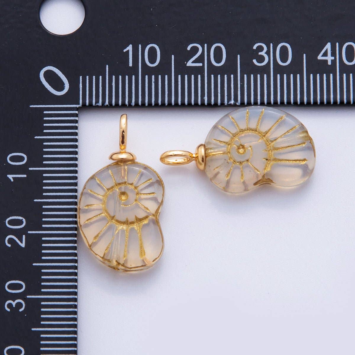 18K Gold Filled Clear Gold-Lined Nautilus Sea Shell Drop Pendant |