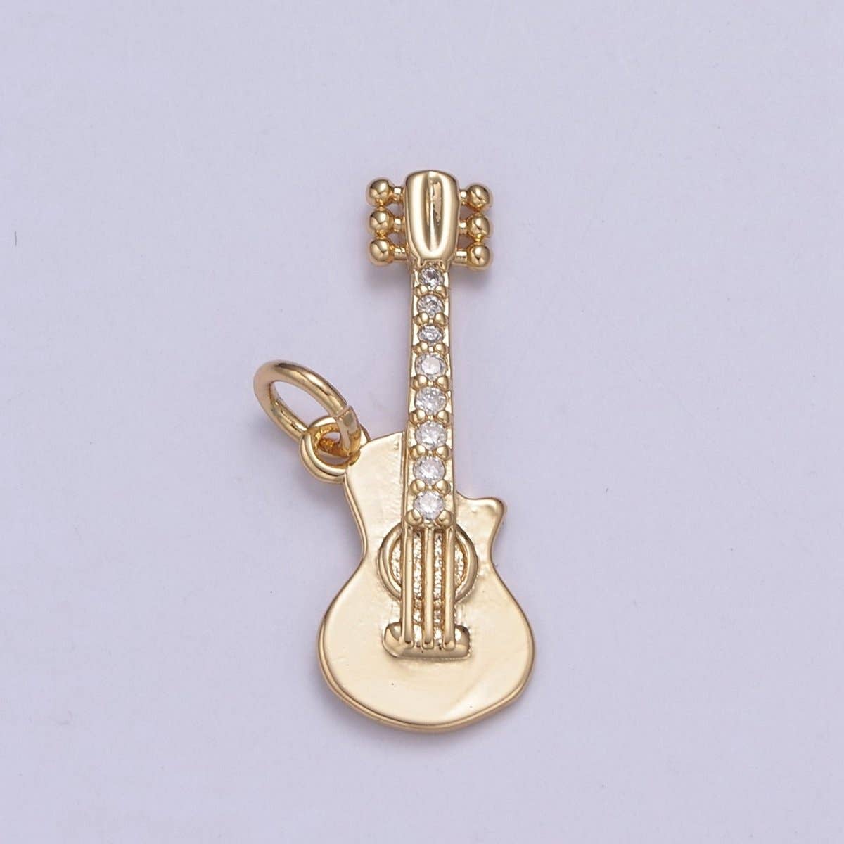 16k Gold Filled Rock n Roll Tiny Guitar Charm Musician Guitarist with CZ Pendant Necklace N-429