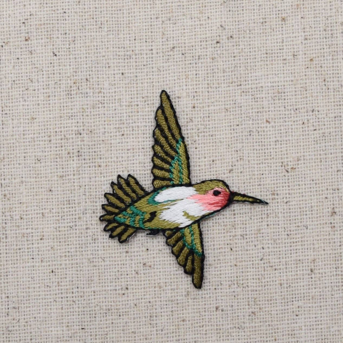 Small Ruby Red Throat Hummingbird Flying Right Iron on Patch