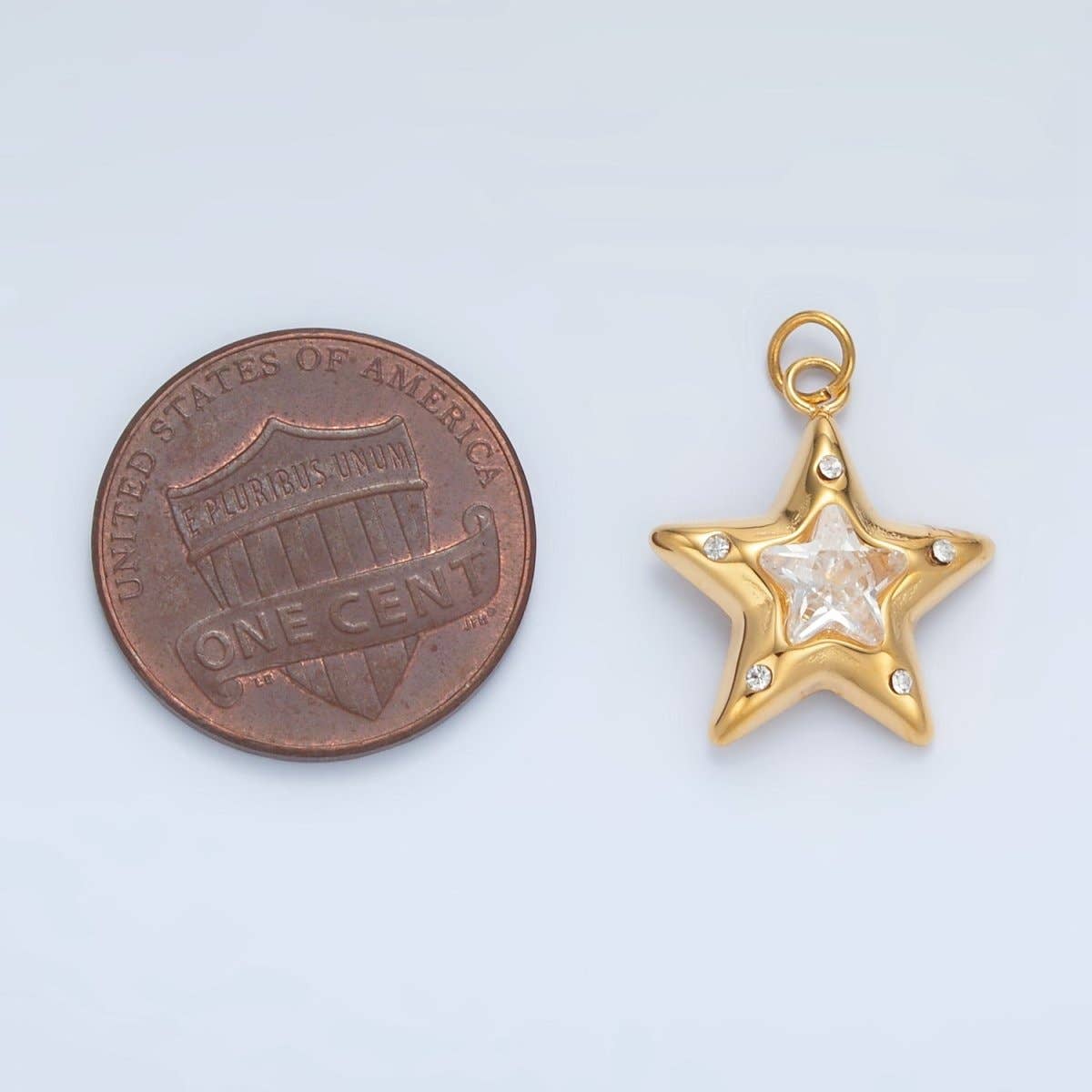 Stainless Steel Clear CZ Dotted Celestial Star Charm | P701