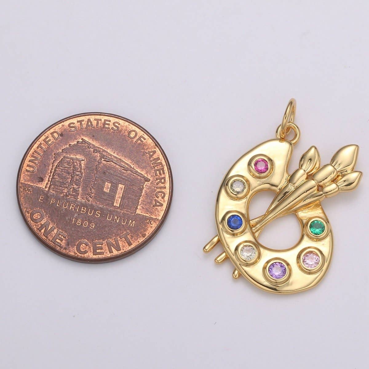 14K Gold Filled Multicolor CZ Paintbrush Art Tool Charm |