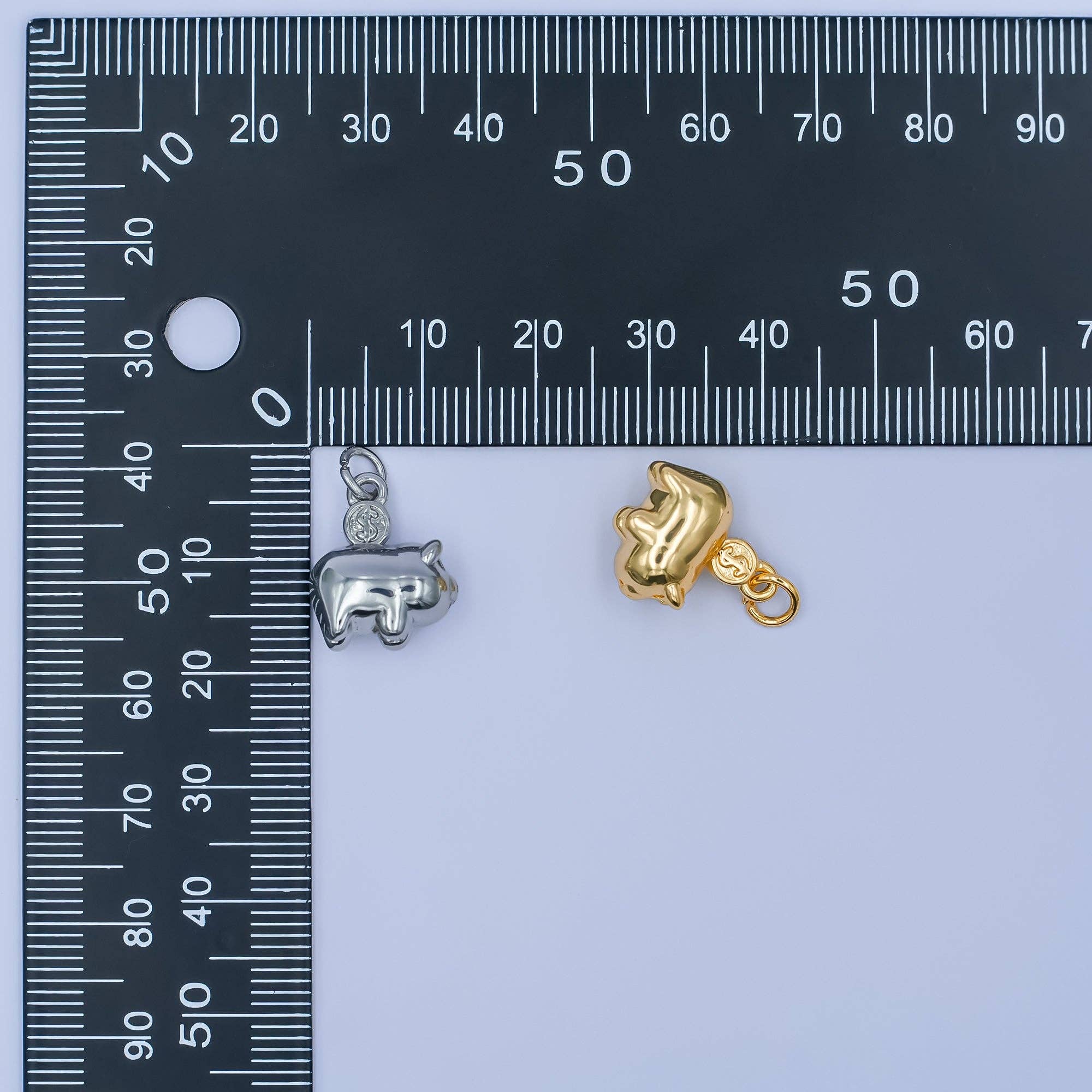 24K Gold Filled Piggy Bank Money 3D Multidimensional Charm in Gold