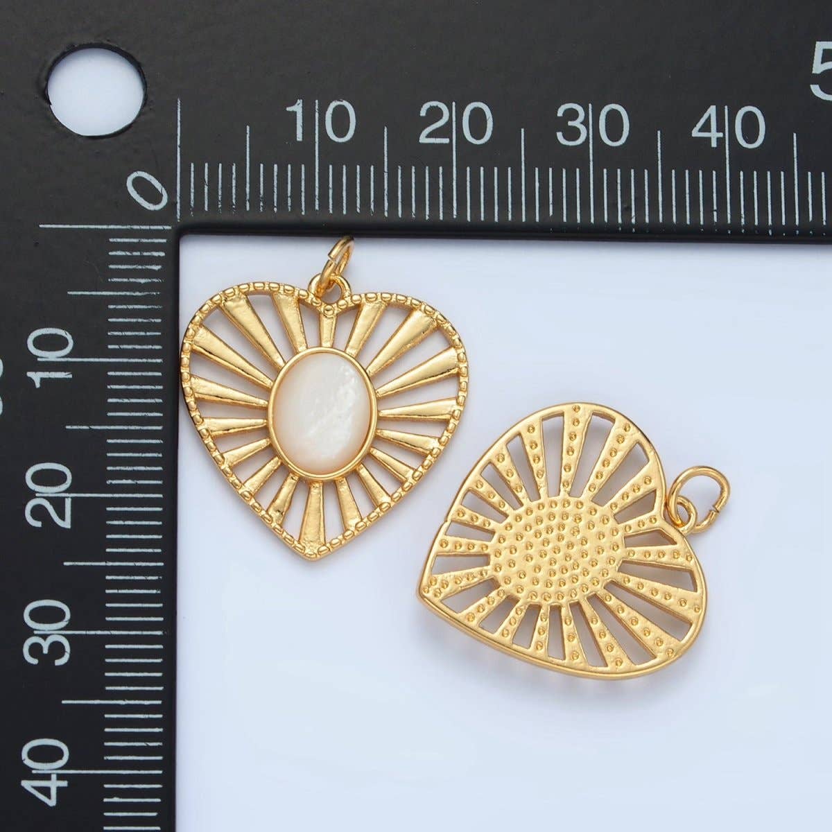 24K Gold Filled Shell Pearl Open Sunburst Heart Charm | X304