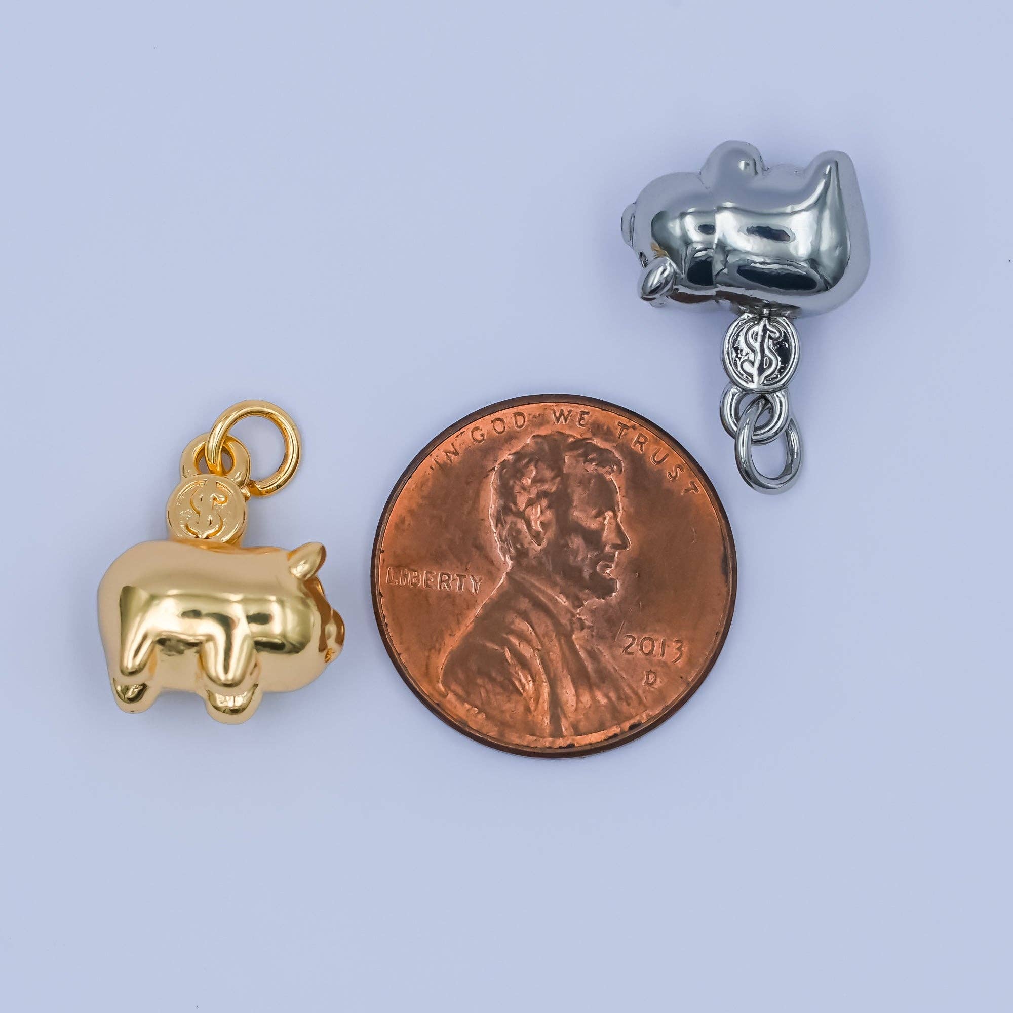 24K Gold Filled Piggy Bank Money 3D Multidimensional Charm in Gold