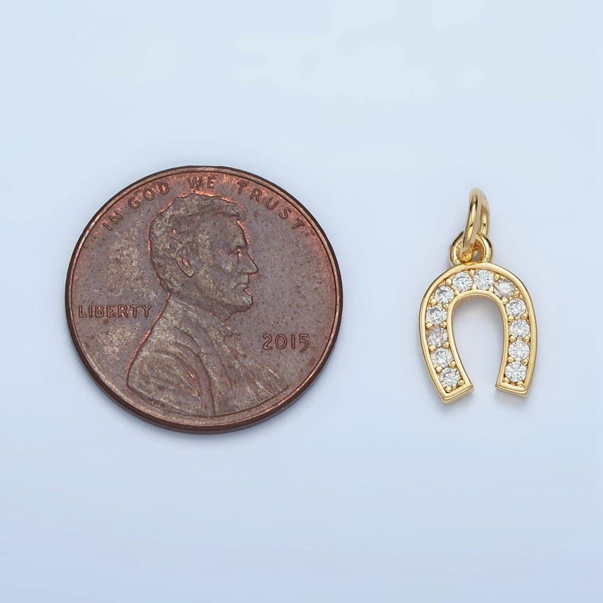 24K Gold Filled Clear CZ Micro Paved Horseshoe Charm |