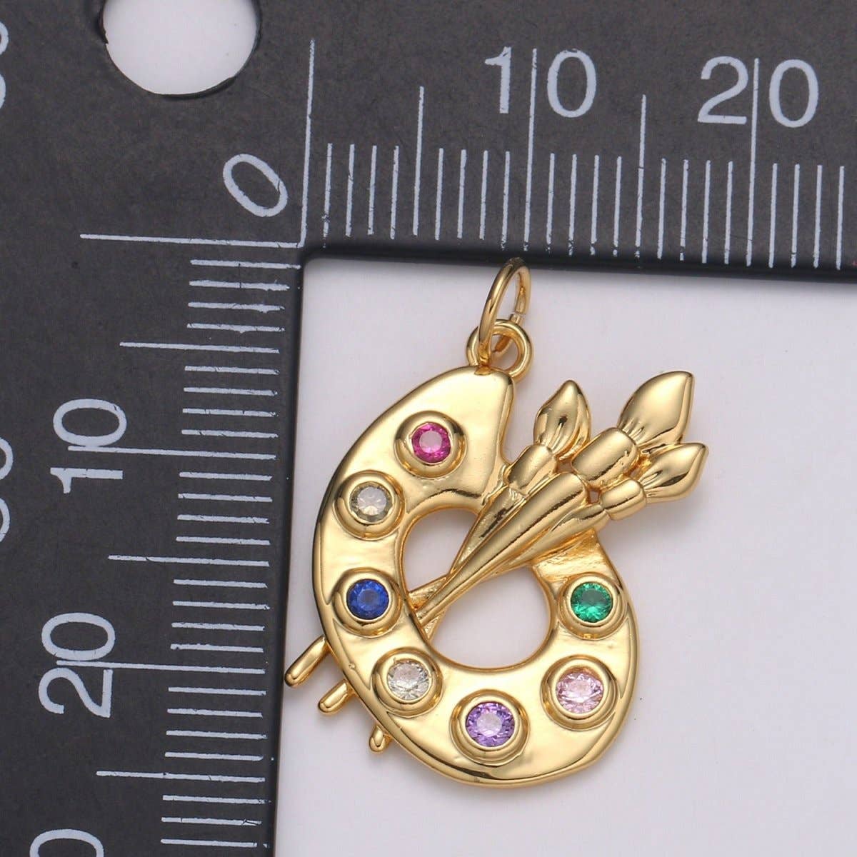 14K Gold Filled Multicolor CZ Paintbrush Art Tool Charm |