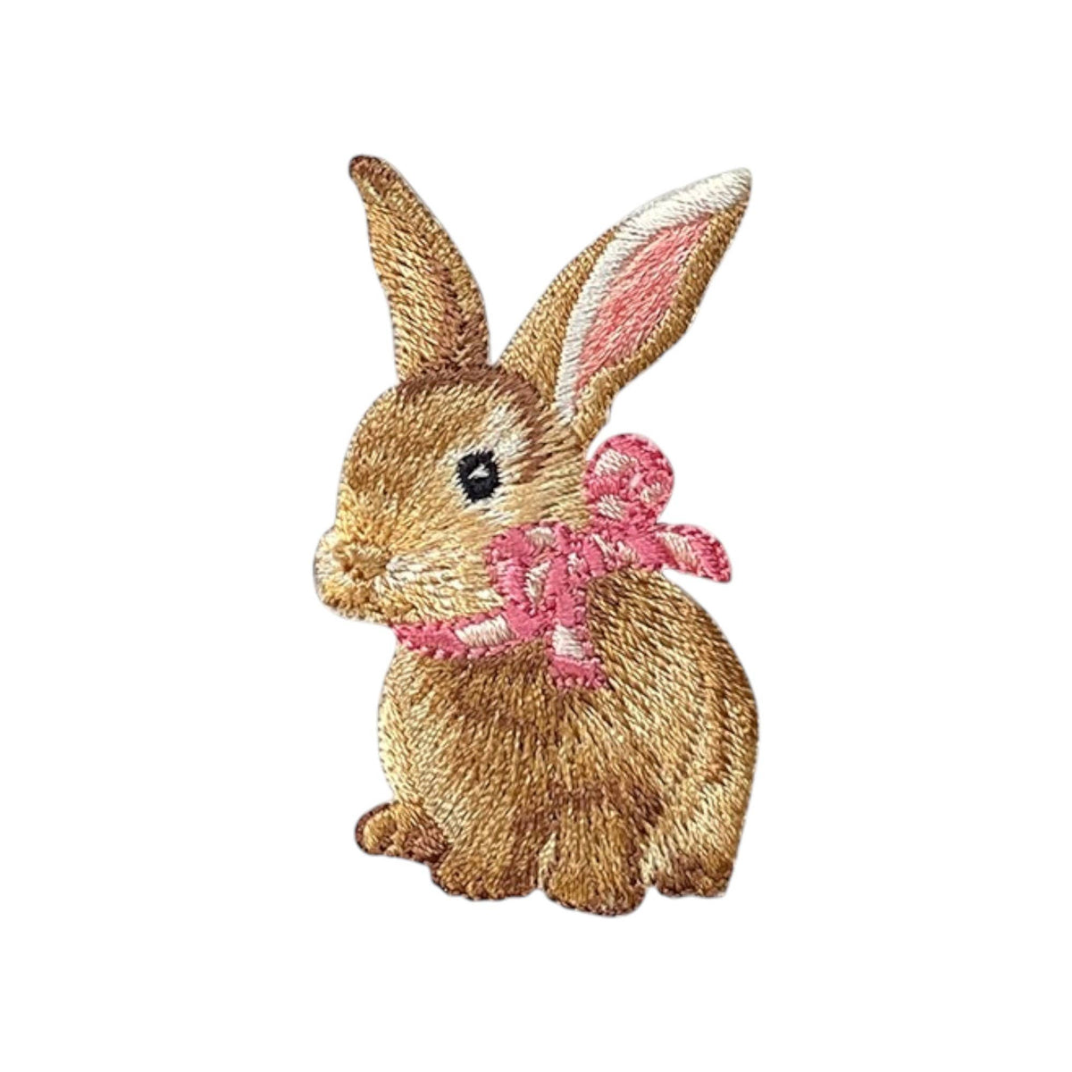 Bunny Rabbit - Hare -  Pink Bow - Iron on Applique - Embroidered Patch - 1515572A