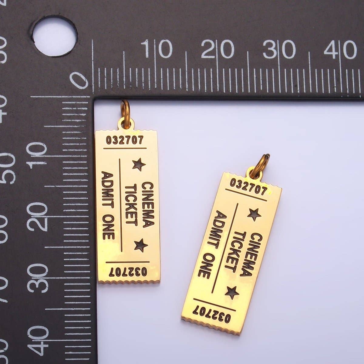 Stainless Steel "Theater Movie Cinema Ticket Admit One" Script Charm |