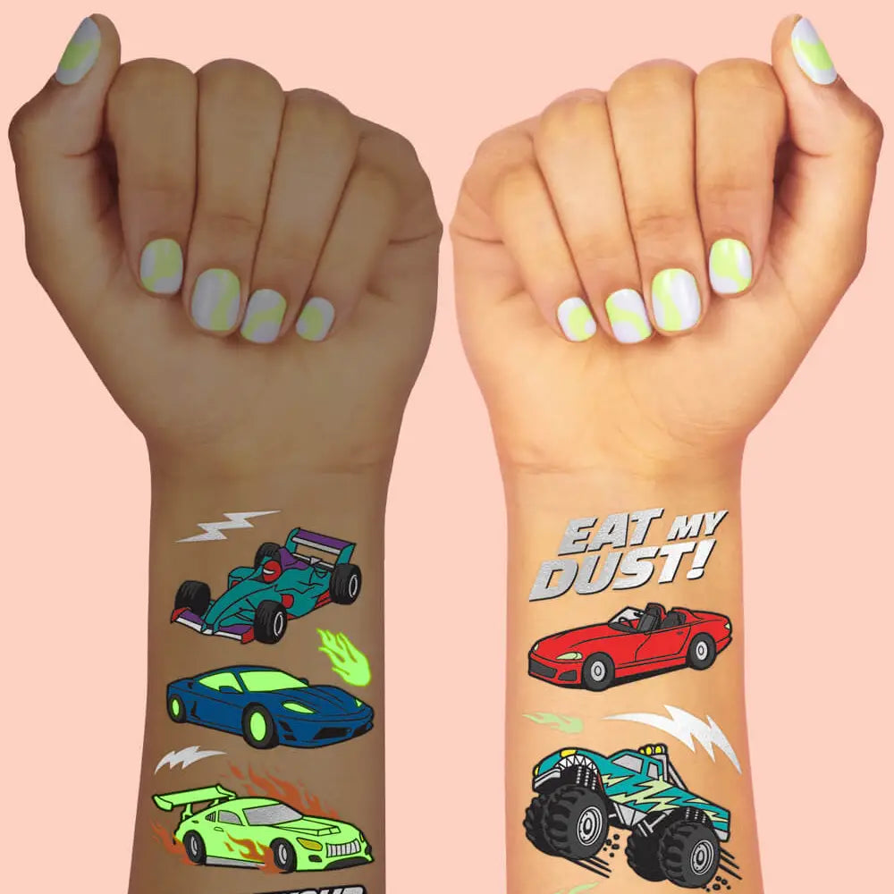 Racecar Glow in the Dark Kids Temporary Tattoos - Petit Fetti image 4
