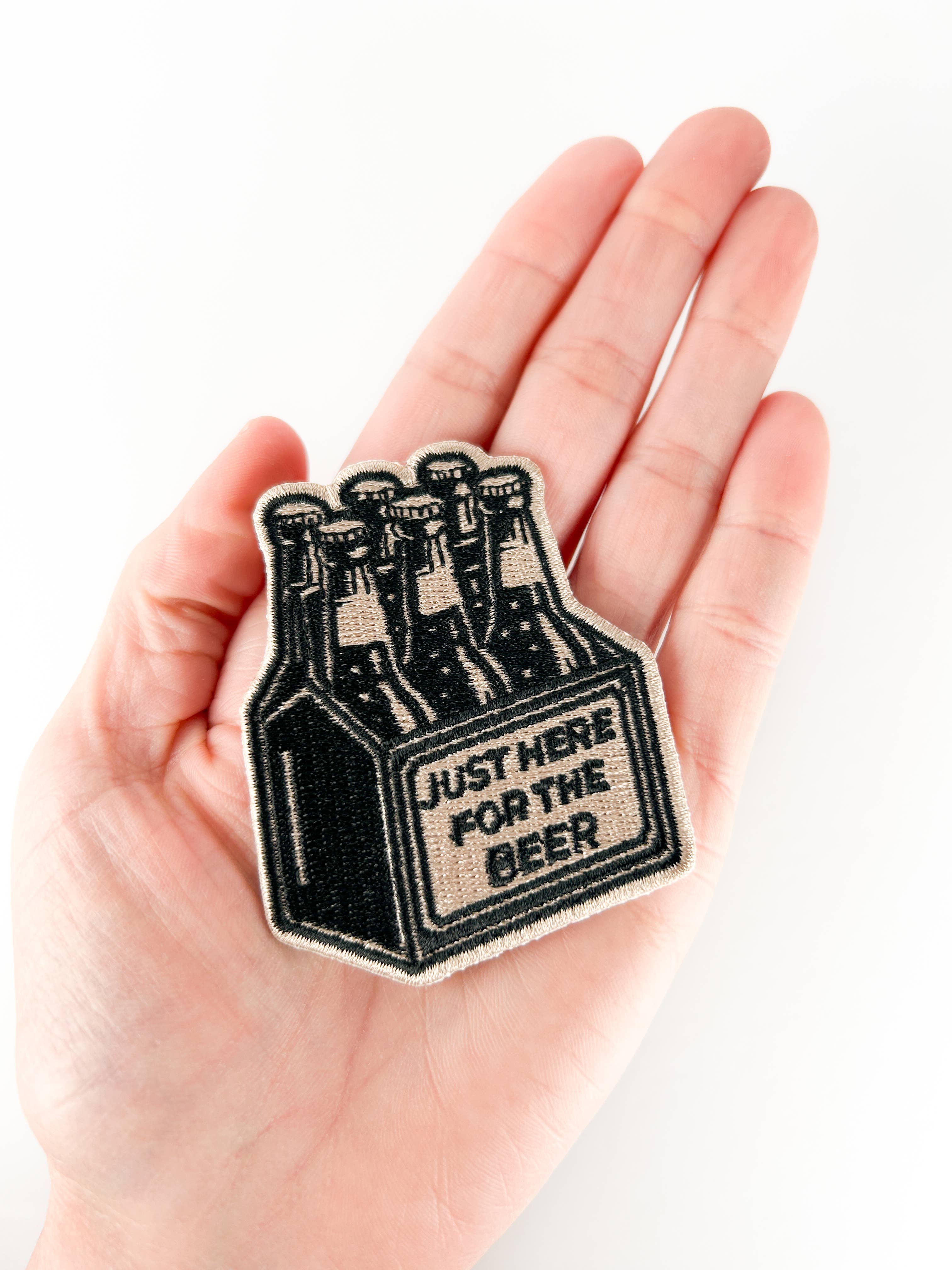 Just Here for the Beer Embroidered Patch Funny Iron On Bar