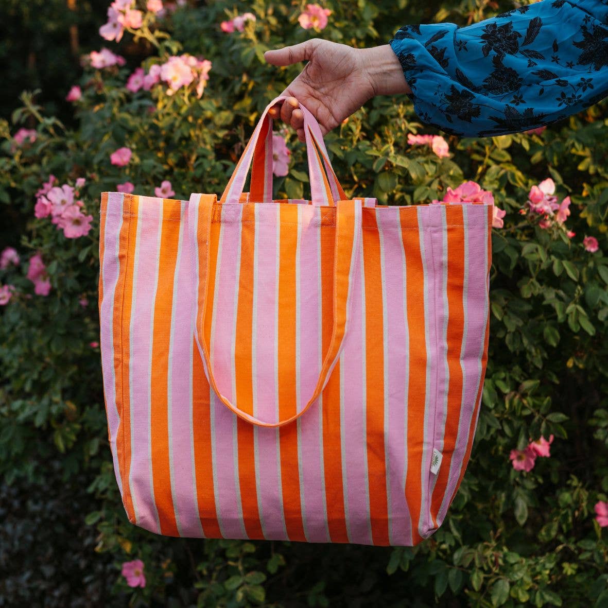OMOM Organic Tote Bag ORIGINAL - Striped PINK/ORANGE