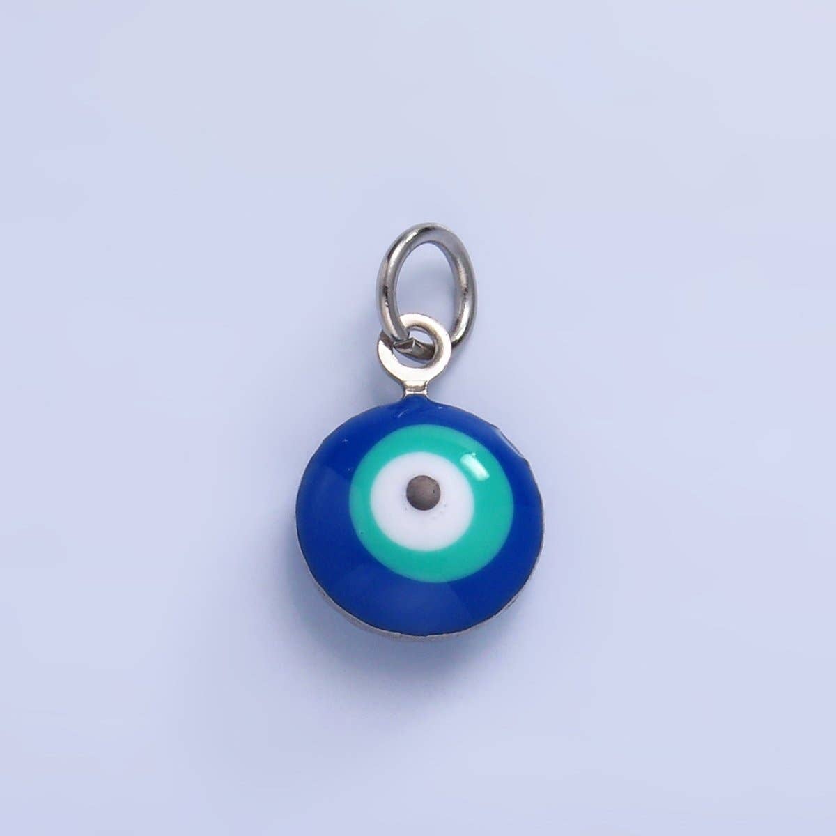 Stainless Steel 8mm Blue, White Evil Eye Enamel Round Mini Charm in Gold & Silver | P729 P731