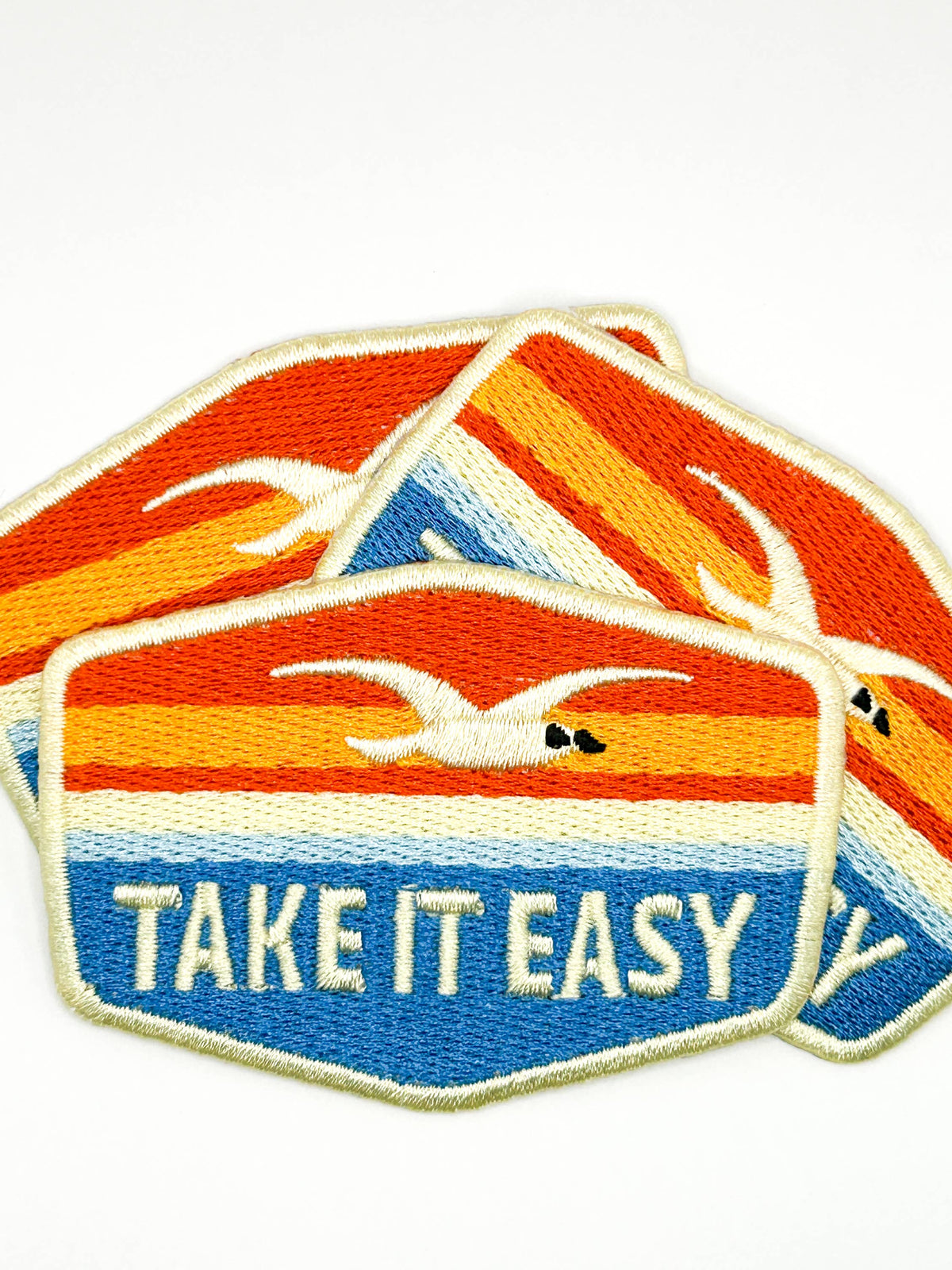 Take It Easy Patch | Retro Sunset Bird Embroidered Patch