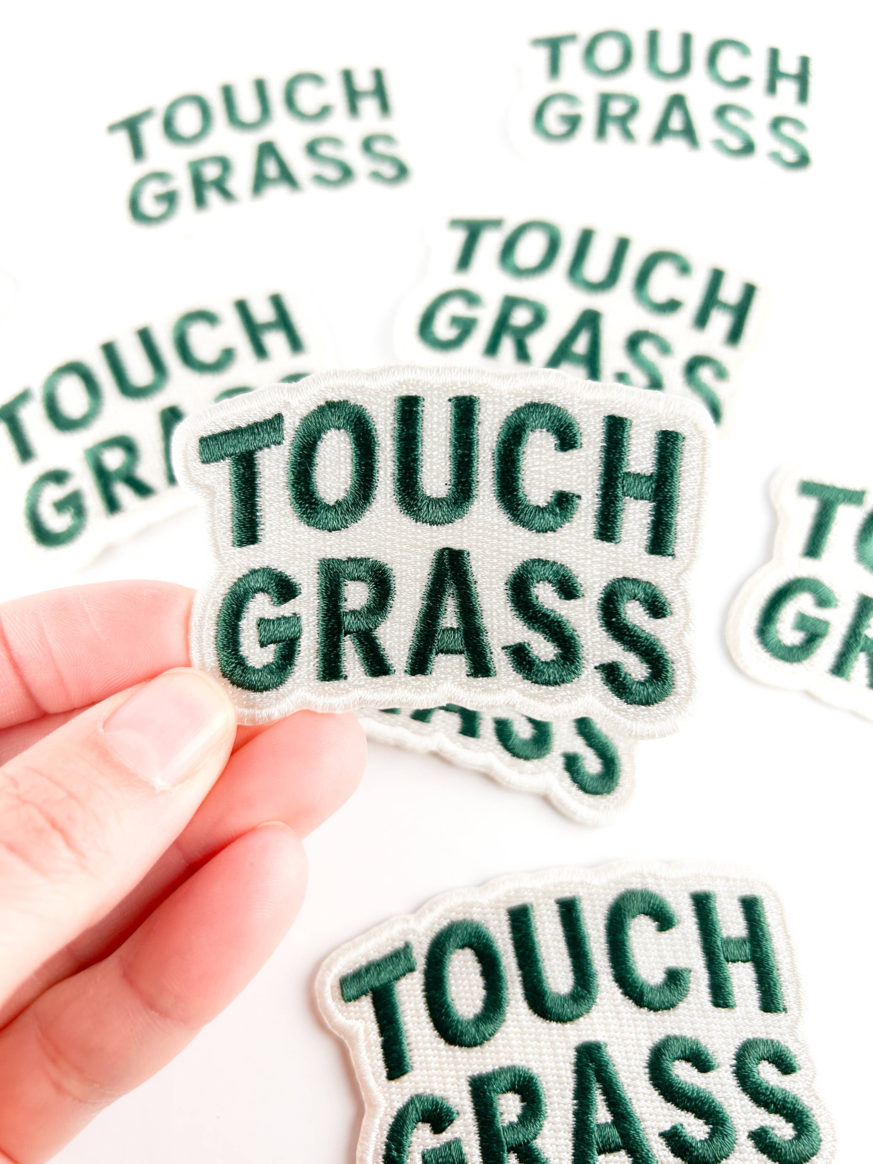 Touch Grass Embroidered Patch Funny Outdoors Iron On Patch
