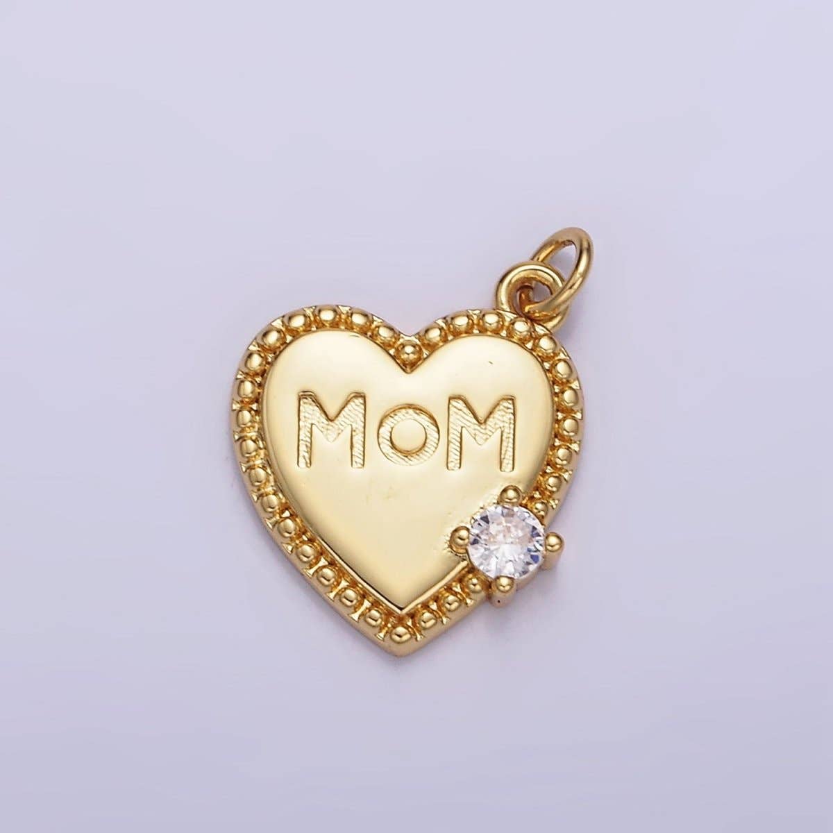 14K Gold Filled CZ "MOM" Script Beaded Bezel Charm |