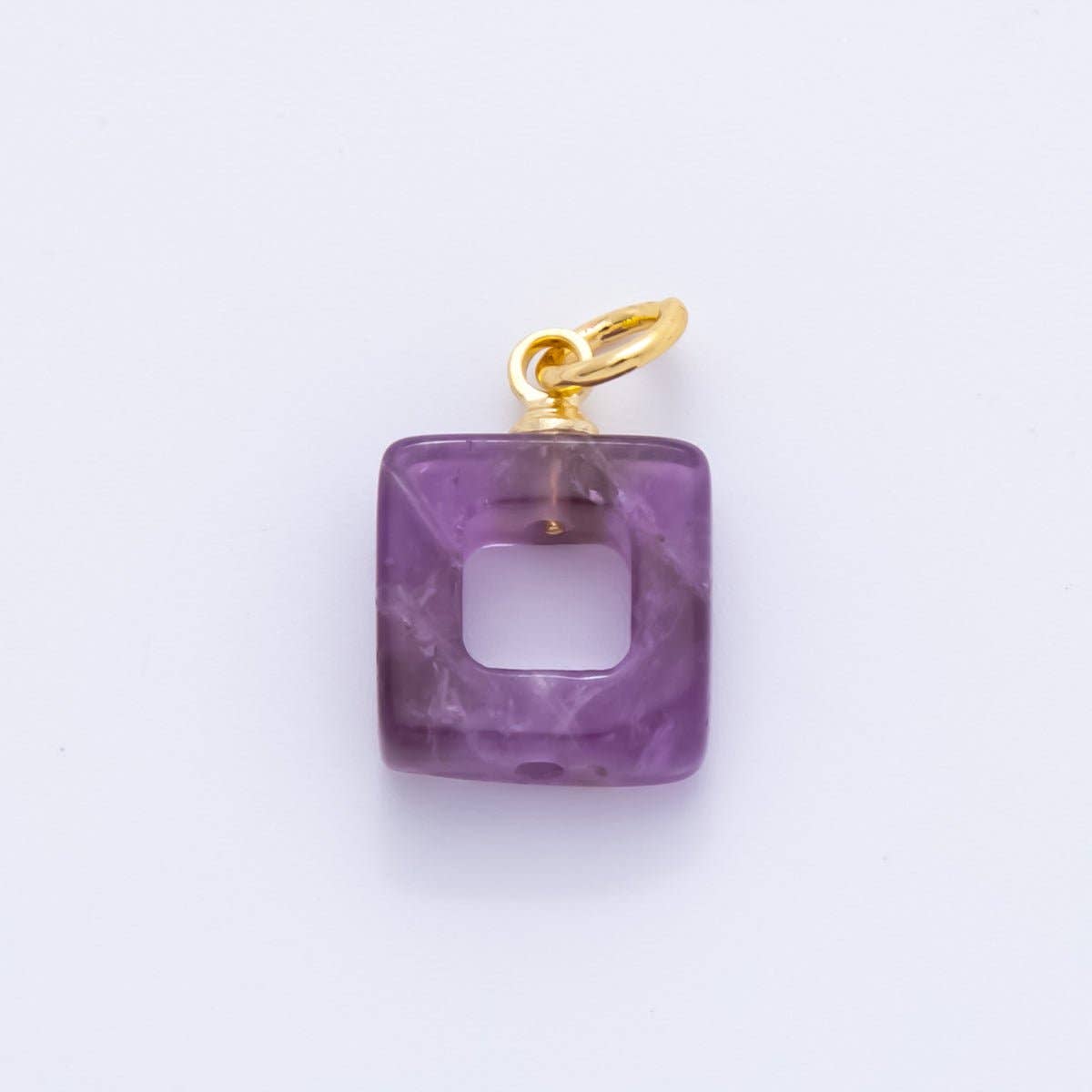 18K Gold Filled Purple Amethyst Open Square Gemstone |