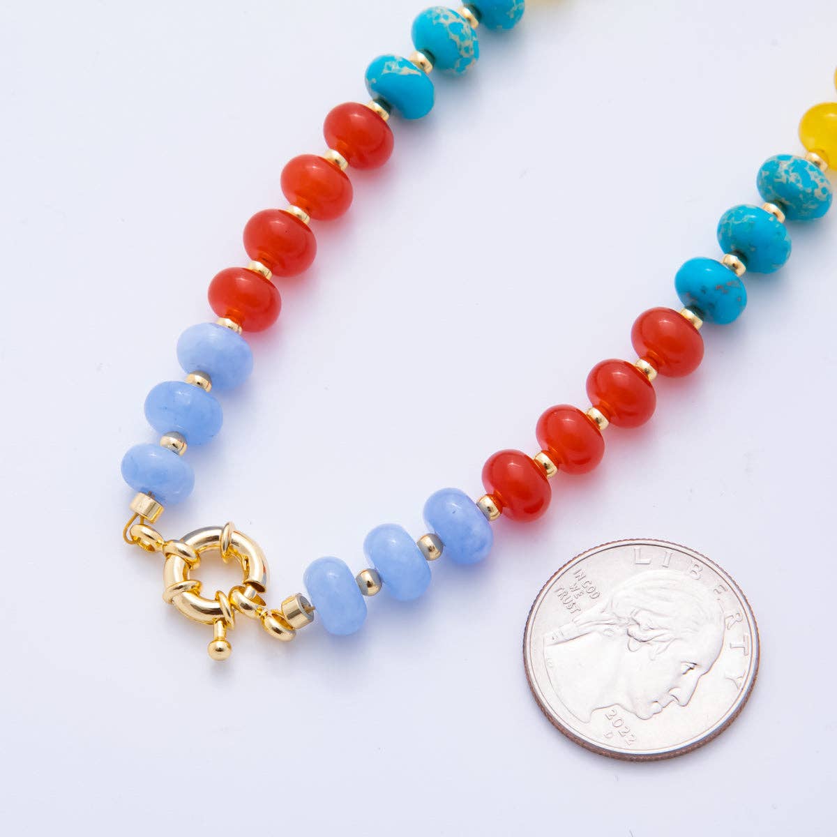18K Gold Filled Colorful Candy Gemstone Beaded Chain Necklace 17.5 Inch with Extender | WA-3318