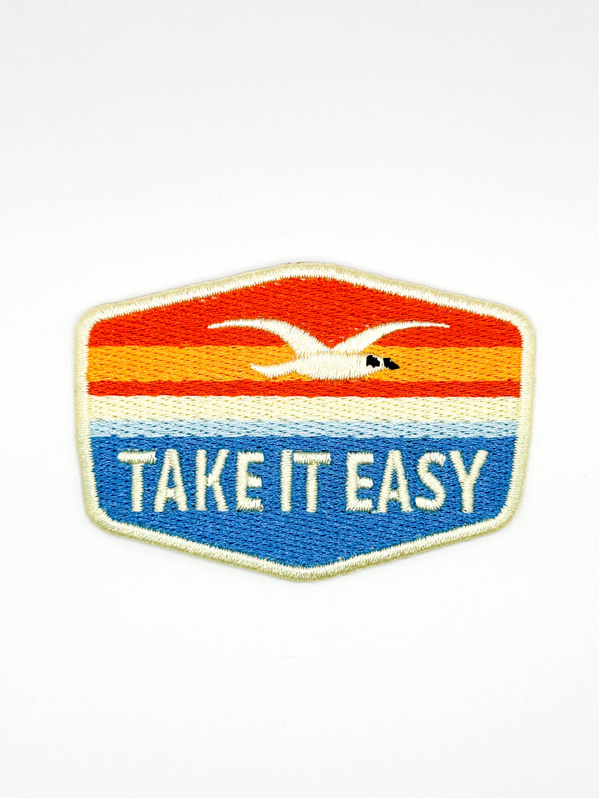 Take It Easy Patch | Retro Sunset Bird Embroidered Patch