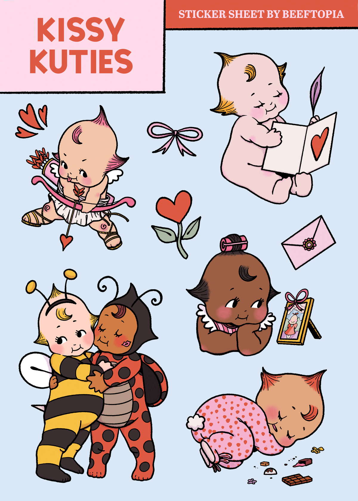 Kissy Kuties Kewpie Inspired Waterproof Vinyl Sticker Sheet