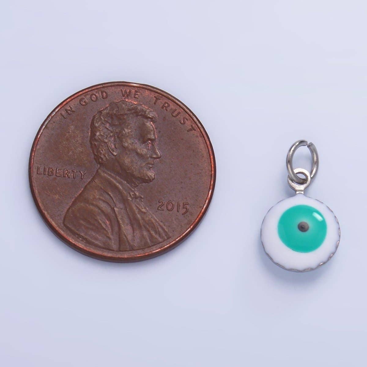 Stainless Steel 8mm Blue, White Evil Eye Enamel Round Mini Charm in Gold & Silver | P729 P731