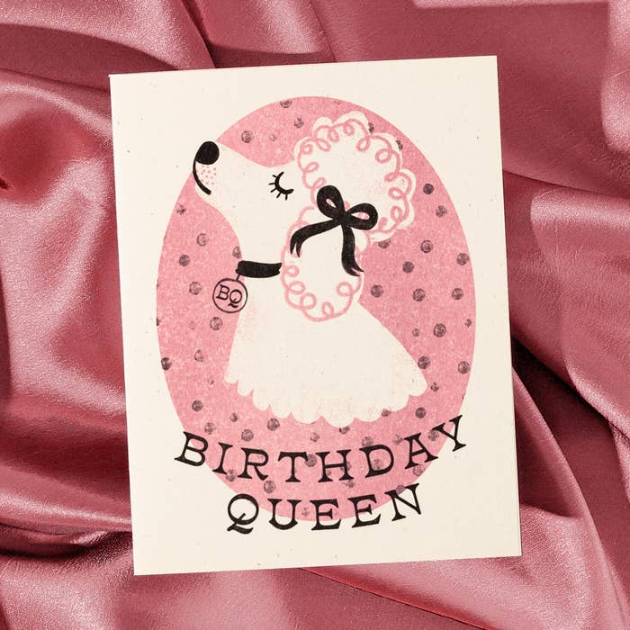 Birthday Queen Dog - Risograph Card image 0