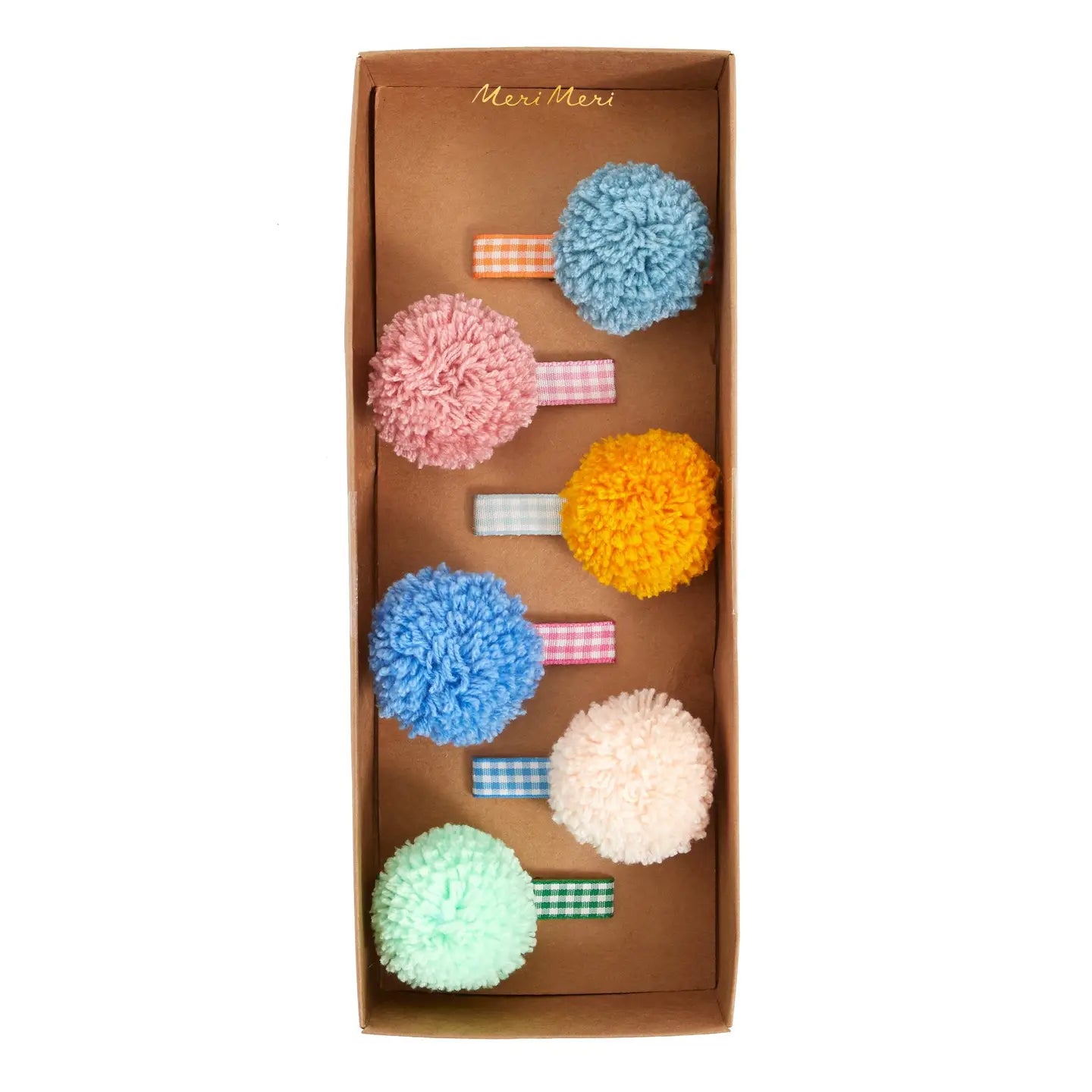 Gingham & Big Pompom Hair Clips image 0