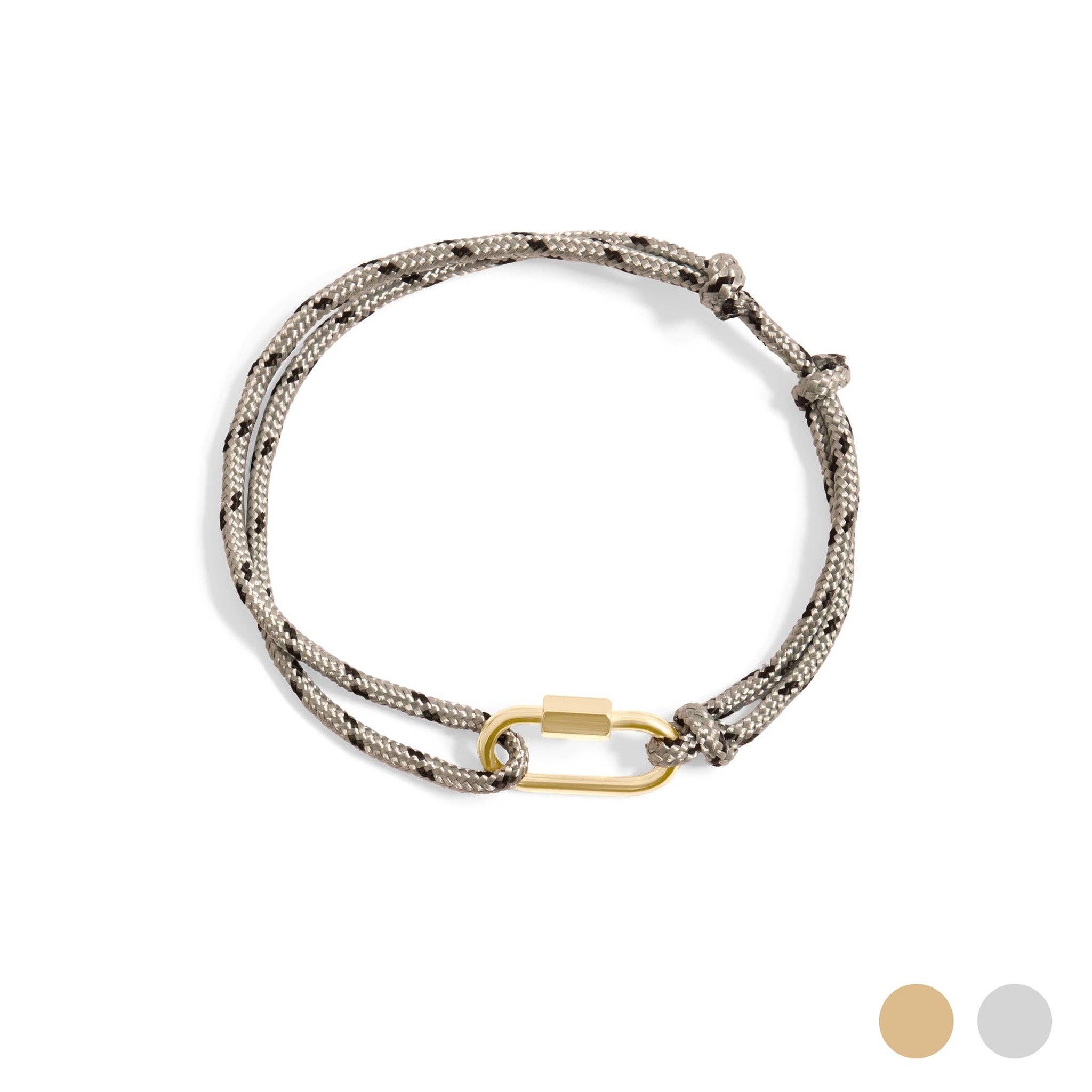 18K Gold PVD Stainless Steel Grey Rope Carabiner Bracelet