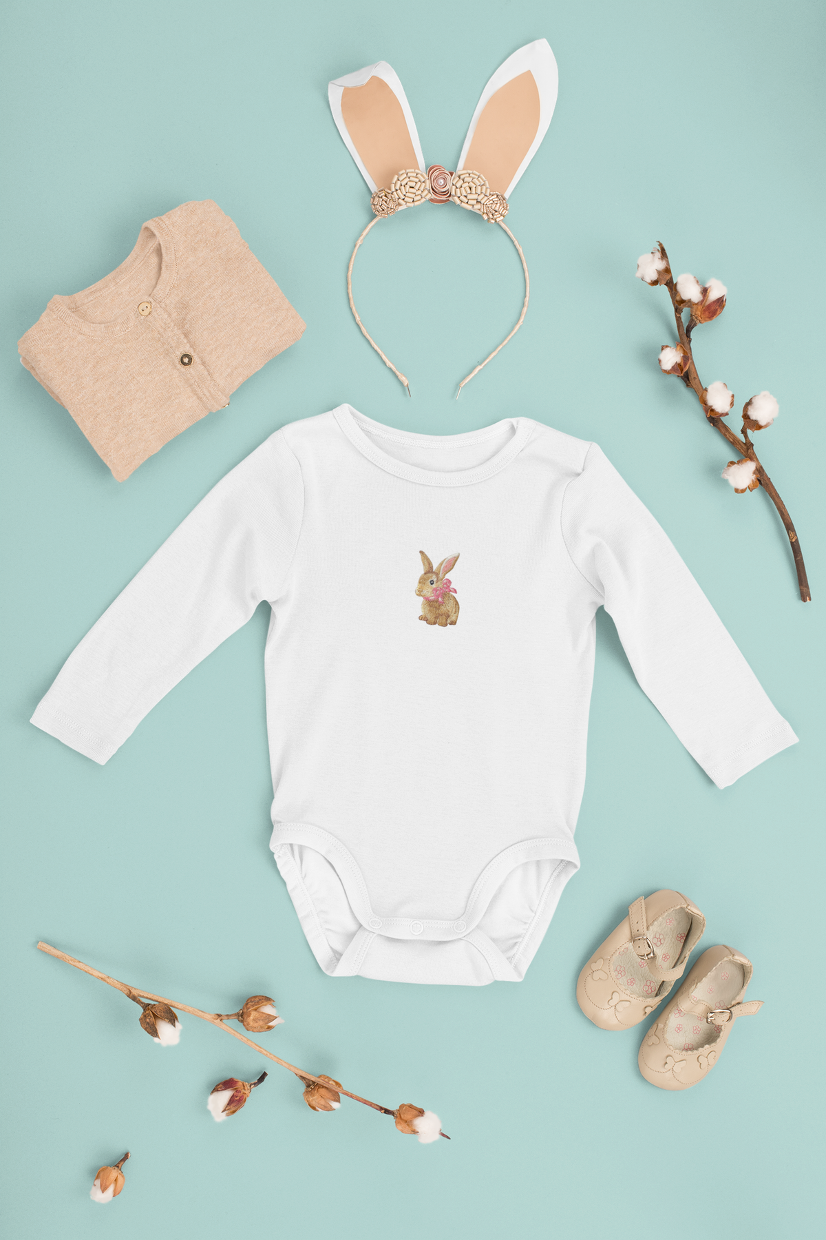 Bunny Rabbit - Hare -  Pink Bow - Iron on Applique - Embroidered Patch - 1515572A