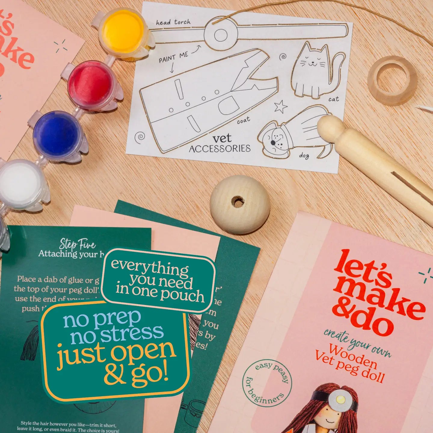 Let's Make & Do Create Your Own Vet Wooden Peg Doll Kit image 1