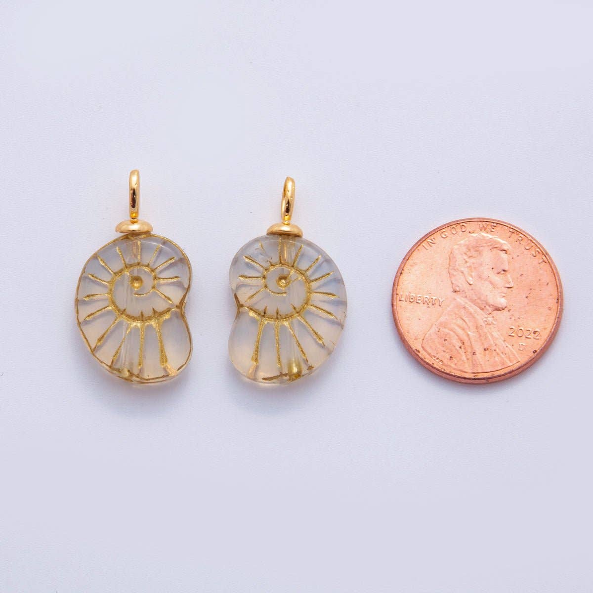 18K Gold Filled Clear Gold-Lined Nautilus Sea Shell Drop Pendant |