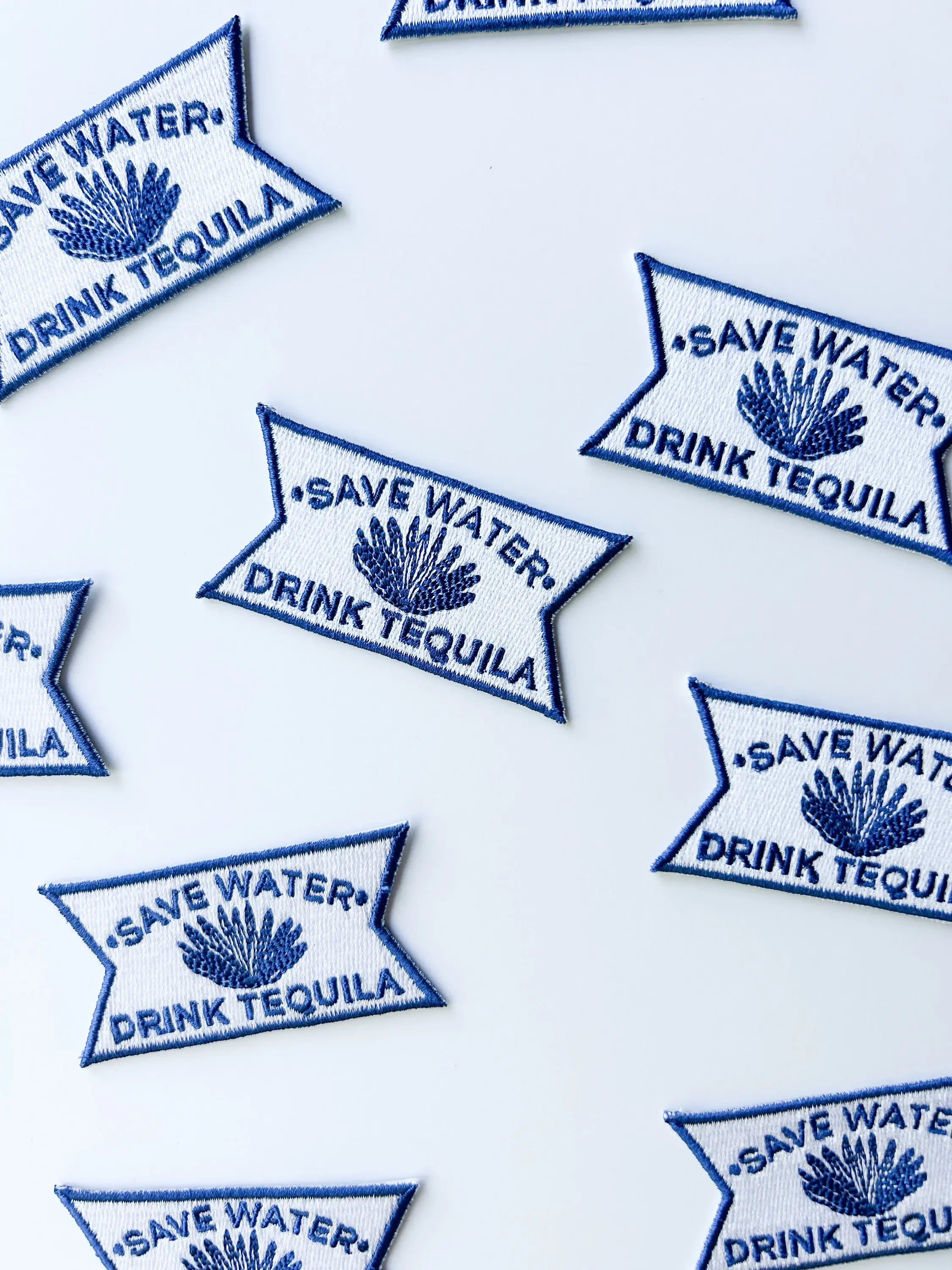 Save Water Drink Tequila Blue and White Iron-On Patch