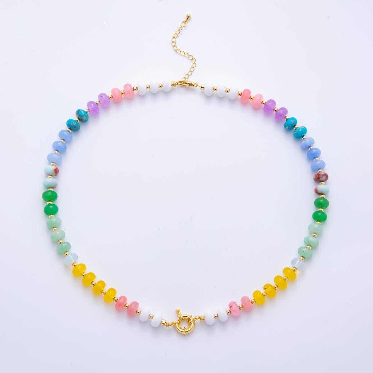 18K Gold Filled Colorful Candy Gemstone Beaded Chain Necklace 17.5 Inch with Extender | WA-3318