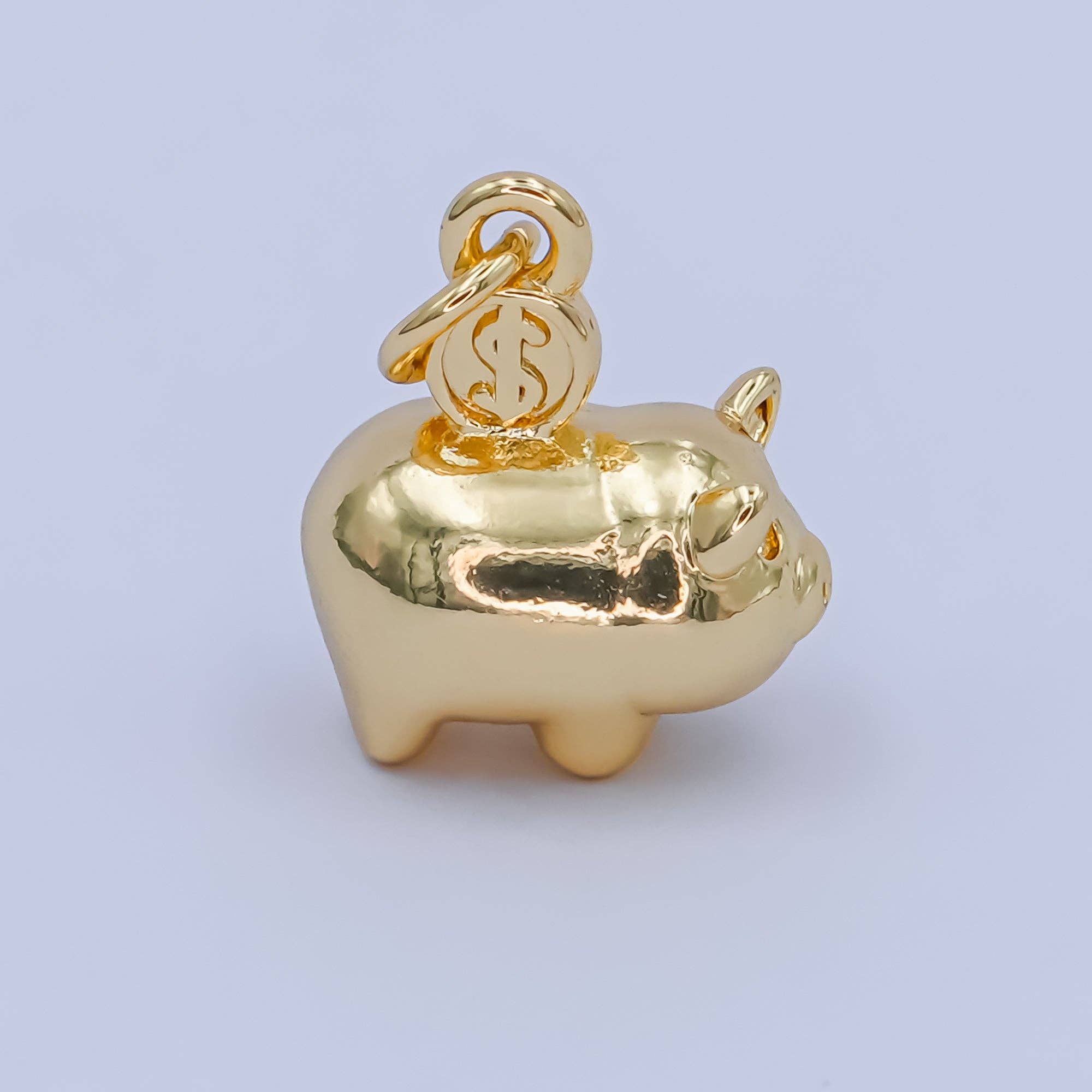 24K Gold Filled Piggy Bank Money 3D Multidimensional Charm in Gold