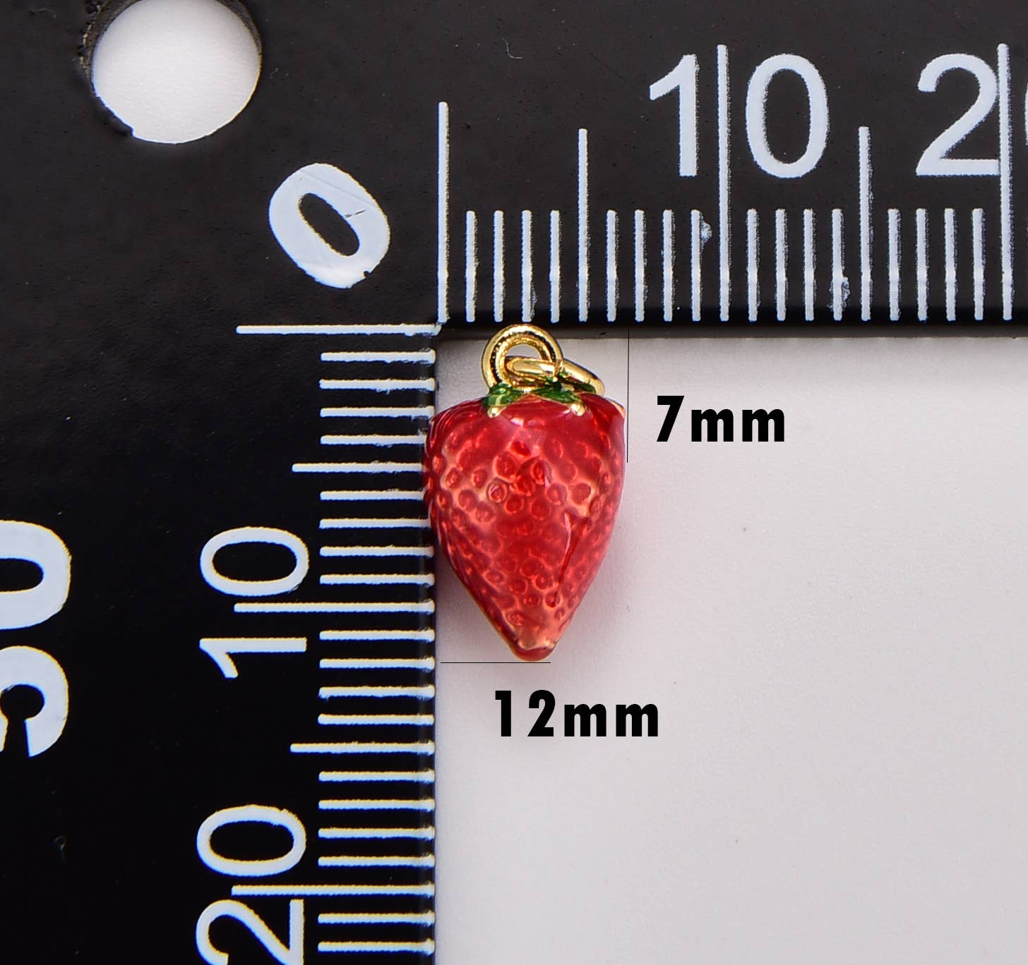 Red Enamel Strawberry Fruit Charm in Gold Filled