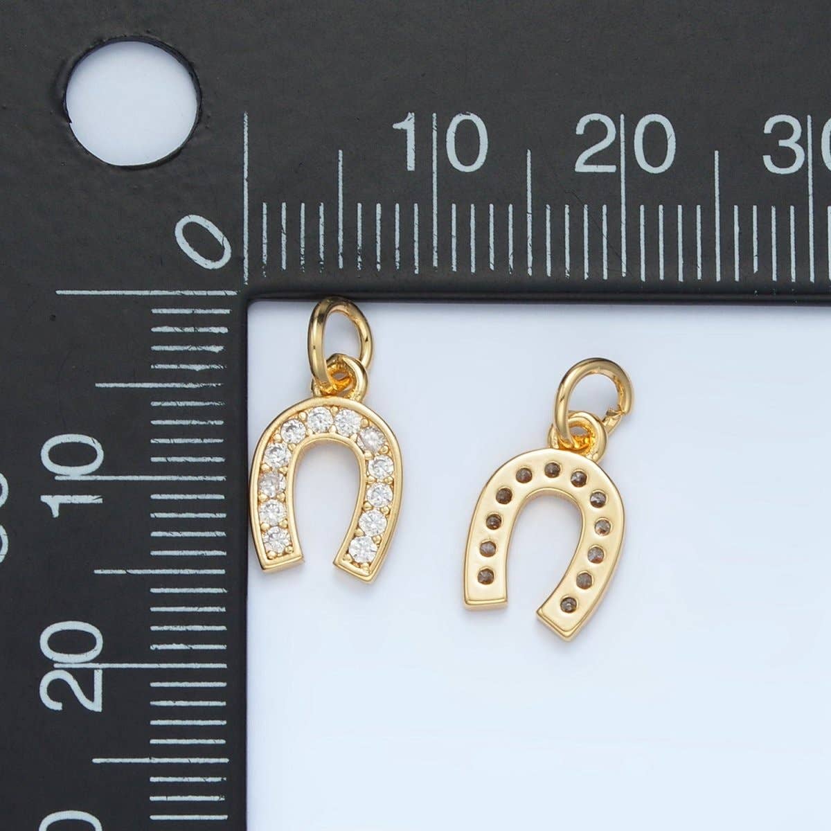 24K Gold Filled Clear CZ Micro Paved Horseshoe Charm |