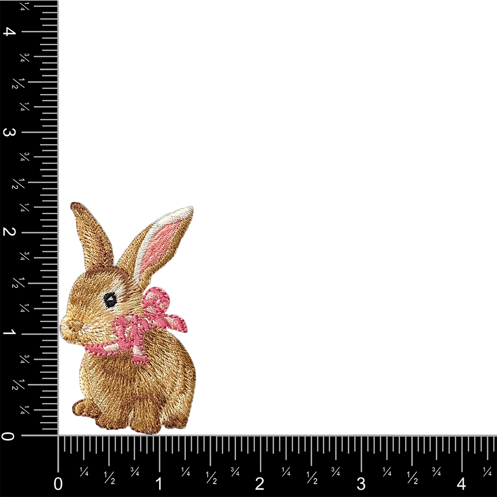 Bunny Rabbit - Hare -  Pink Bow - Iron on Applique - Embroidered Patch - 1515572A
