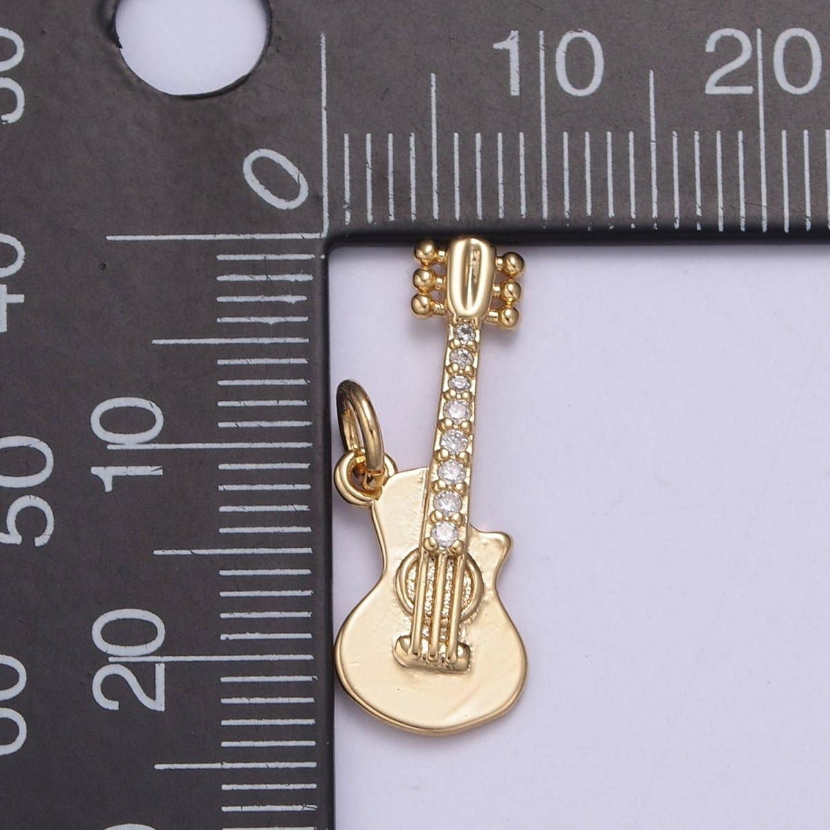 16k Gold Filled Rock n Roll Tiny Guitar Charm Musician Guitarist with CZ Pendant Necklace N-429