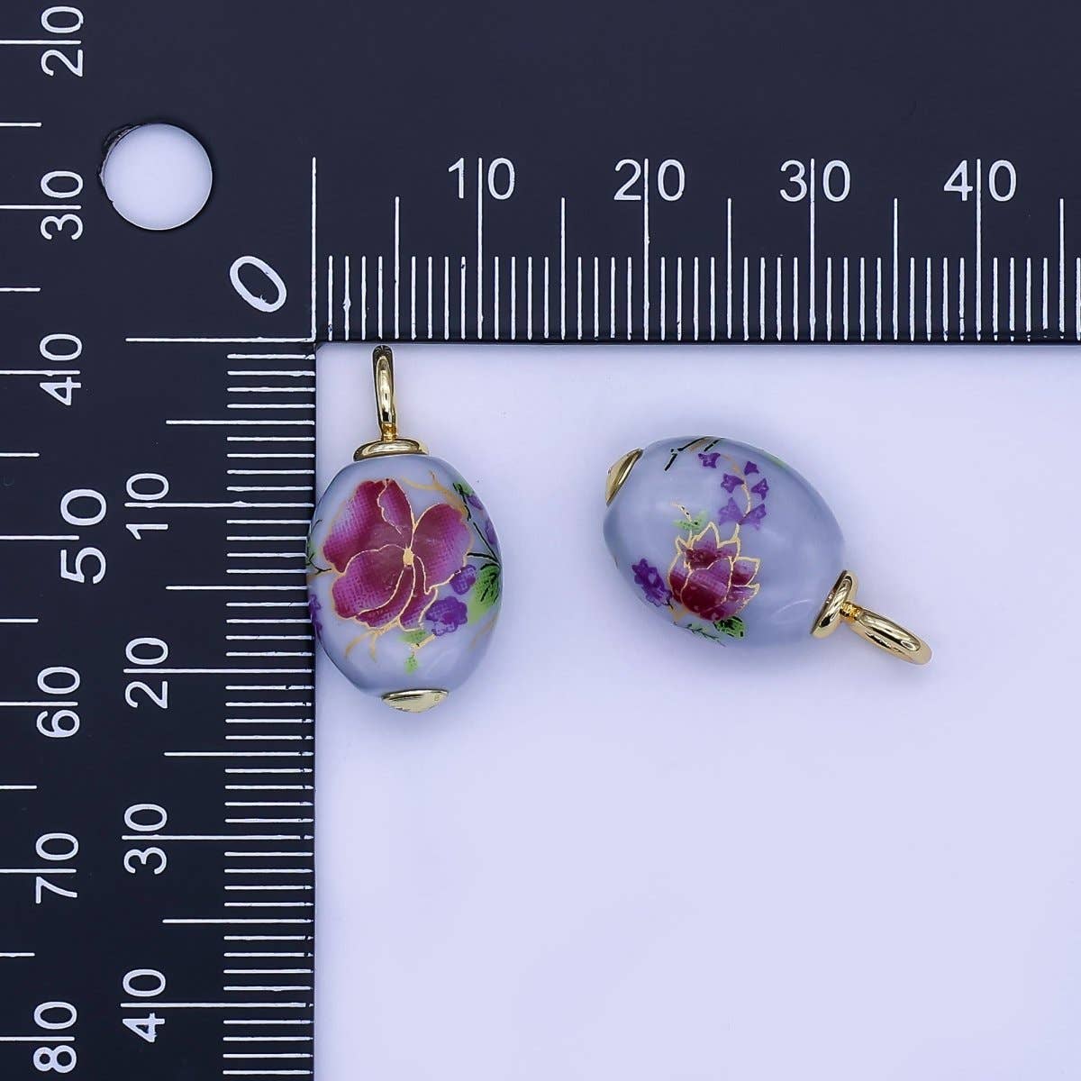 24K Gold Filled Blue Flower Sphere Ceramic Drop Pendant | CC580