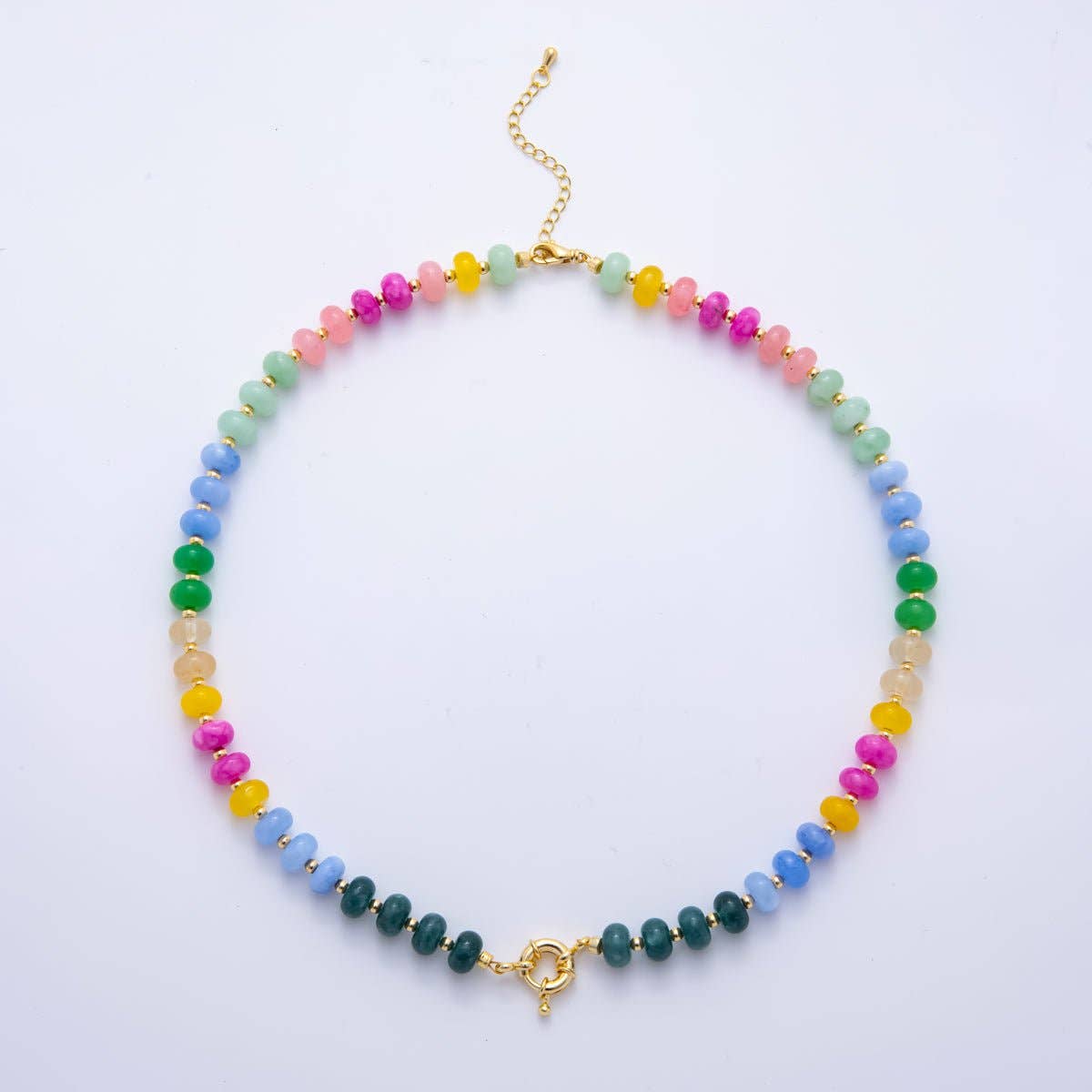 18K Gold Filled Colorful Candy Gemstone Beaded Chain Necklace 17.5 Inch with Extender | WA-3318