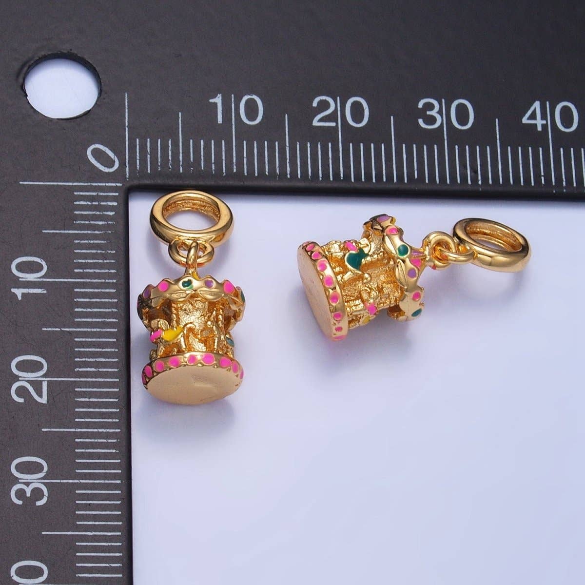 24K Gold Filled Carousel Carnival Enamel Multidimensional Rhondelle Drop Charm |
