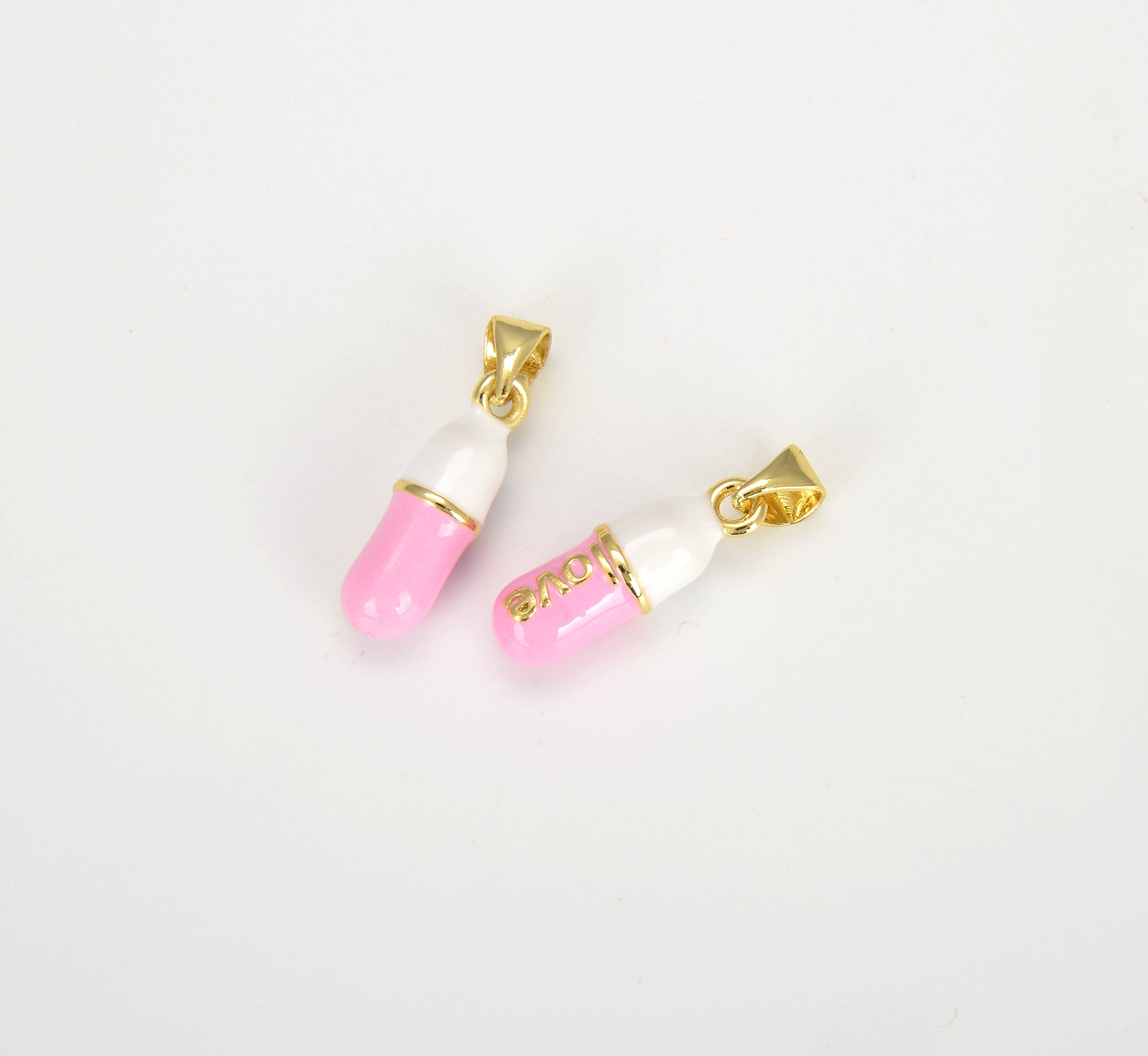 Dainty Enamel Pill Bar Charm Pendant in Gold Filled